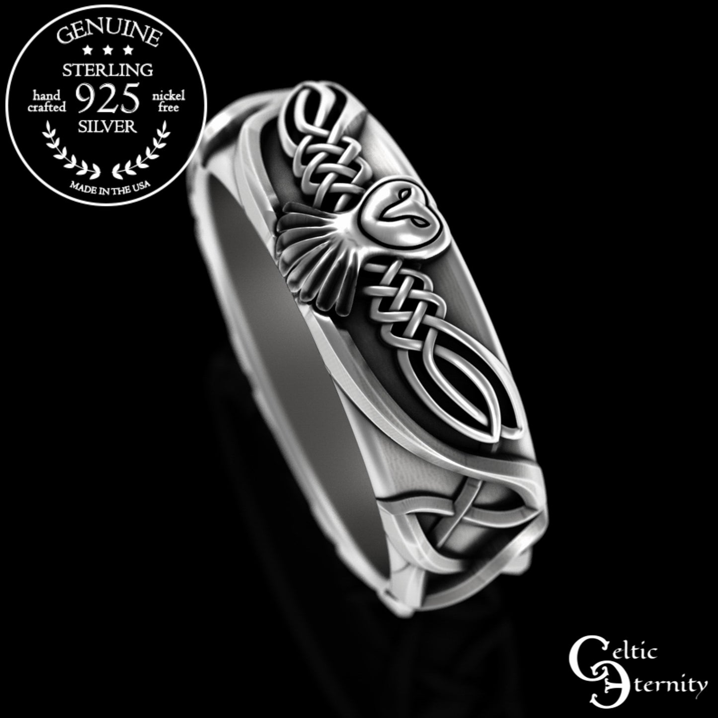 Women's Sterling Silver Celtic Owl Wedding Band, 3187