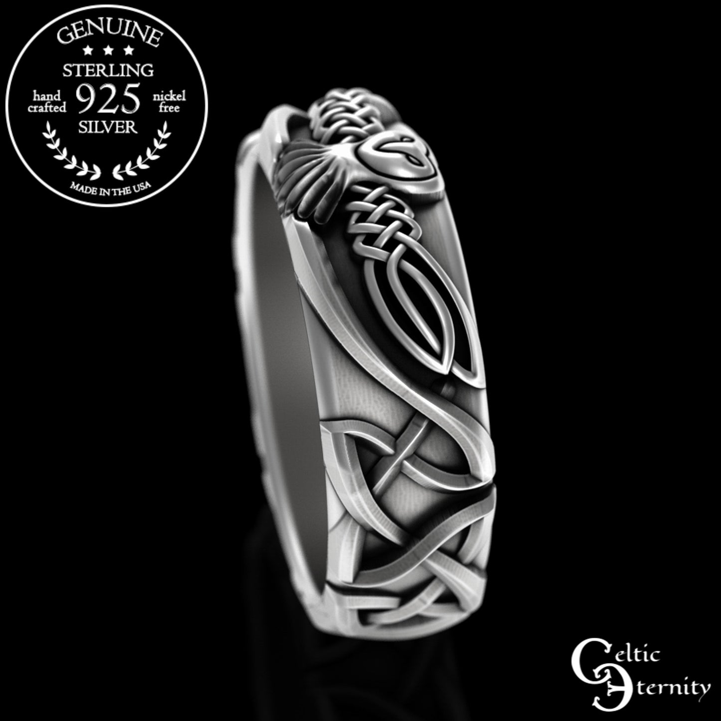 Women's Sterling Silver Celtic Owl Wedding Band, 3187