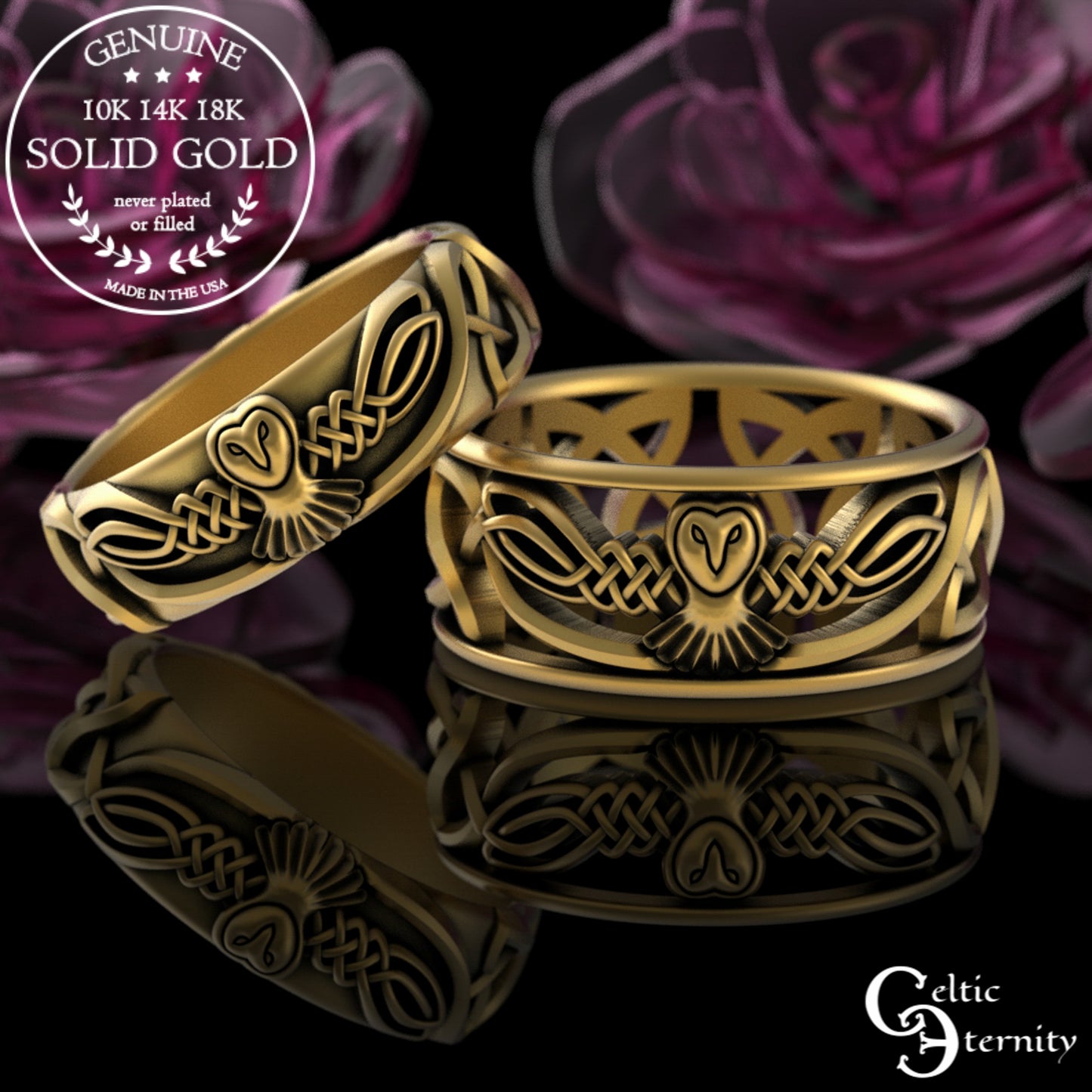 Women's Sterling Silver Celtic Owl Wedding Band, 3187