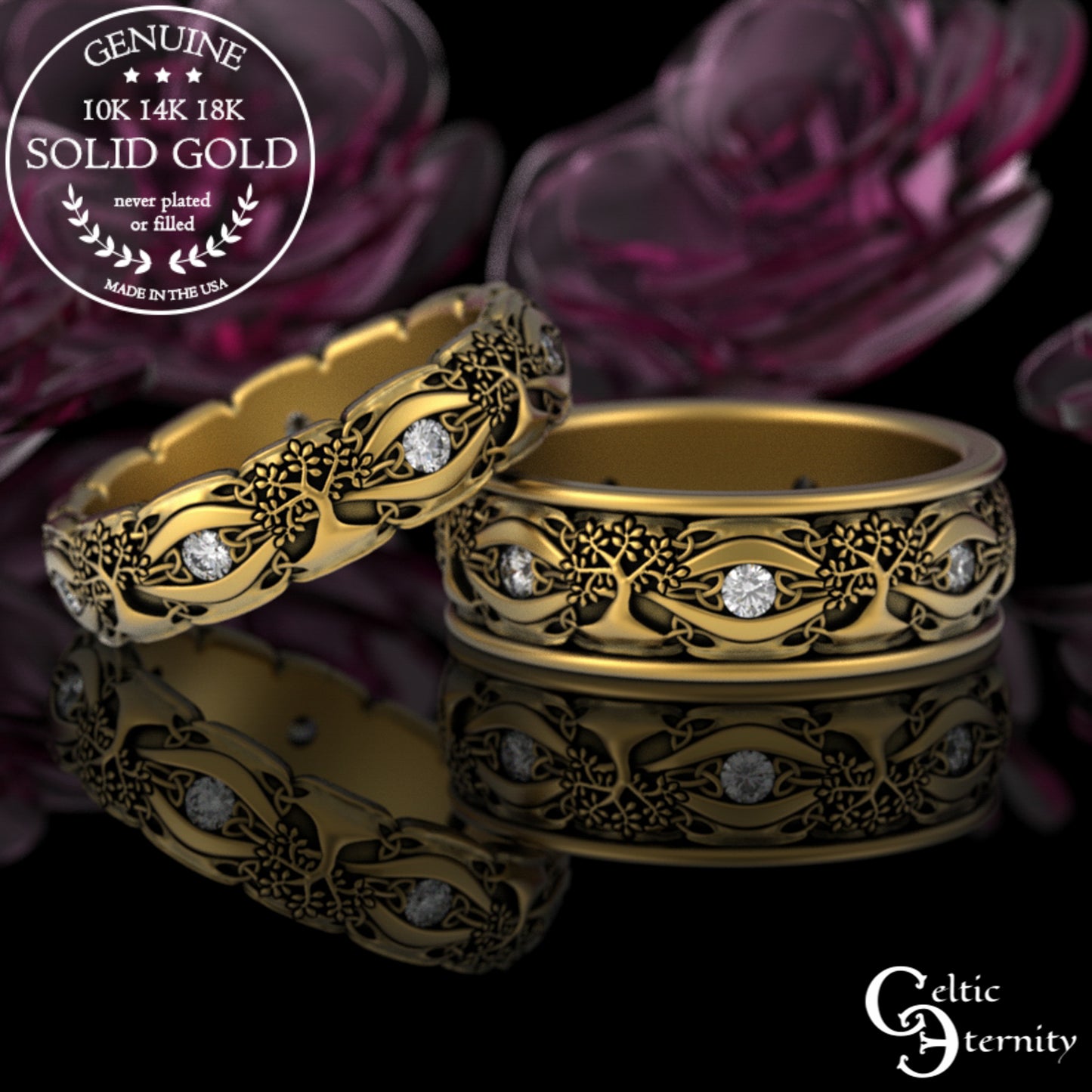 Sterling Woman's Celtic Tree of Life Wedding Band - Emeralds, 3191