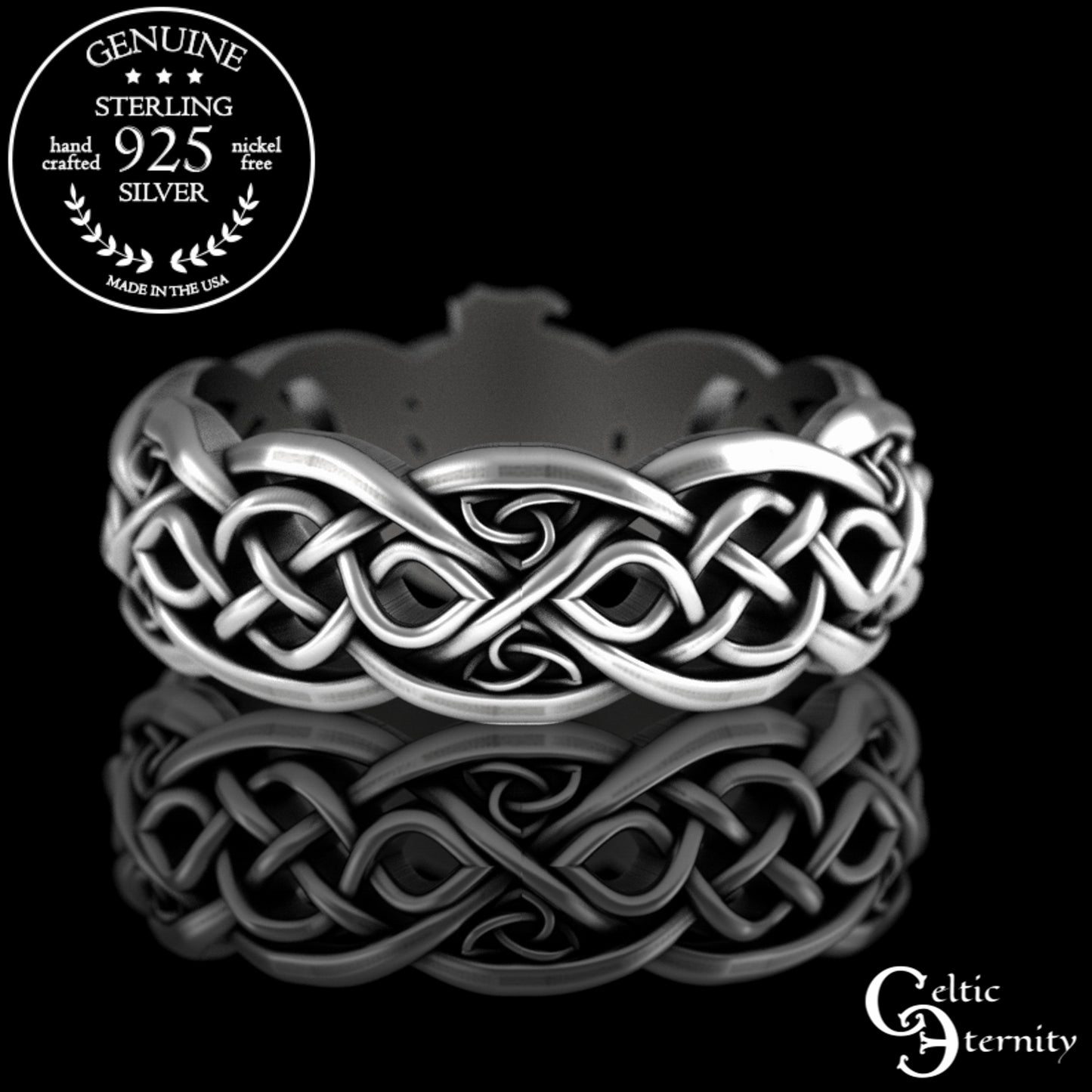 Sterling Silver Japanese Fox & Celtic Moon Wedding Band, 3194