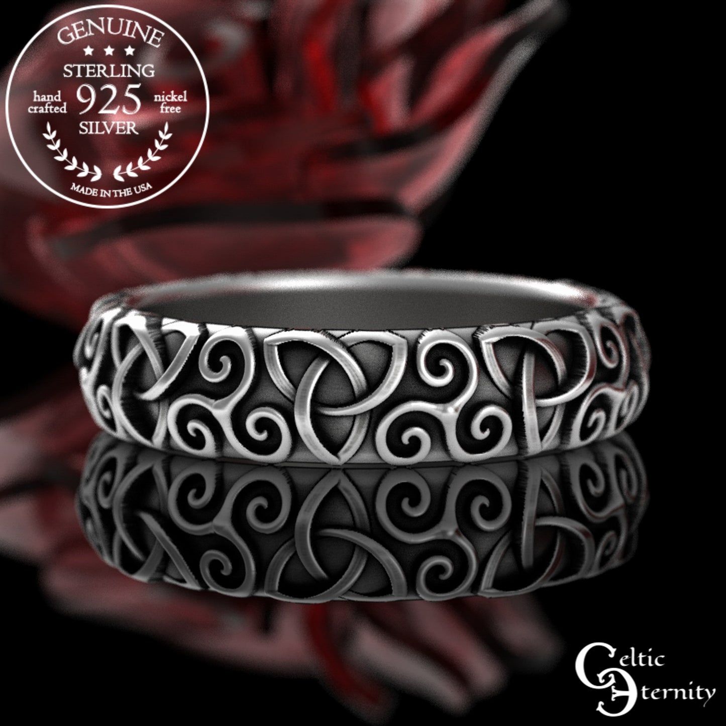 Sterling Woman's Triskelion & Trinity Knot Celtic Wedding Band, 3209