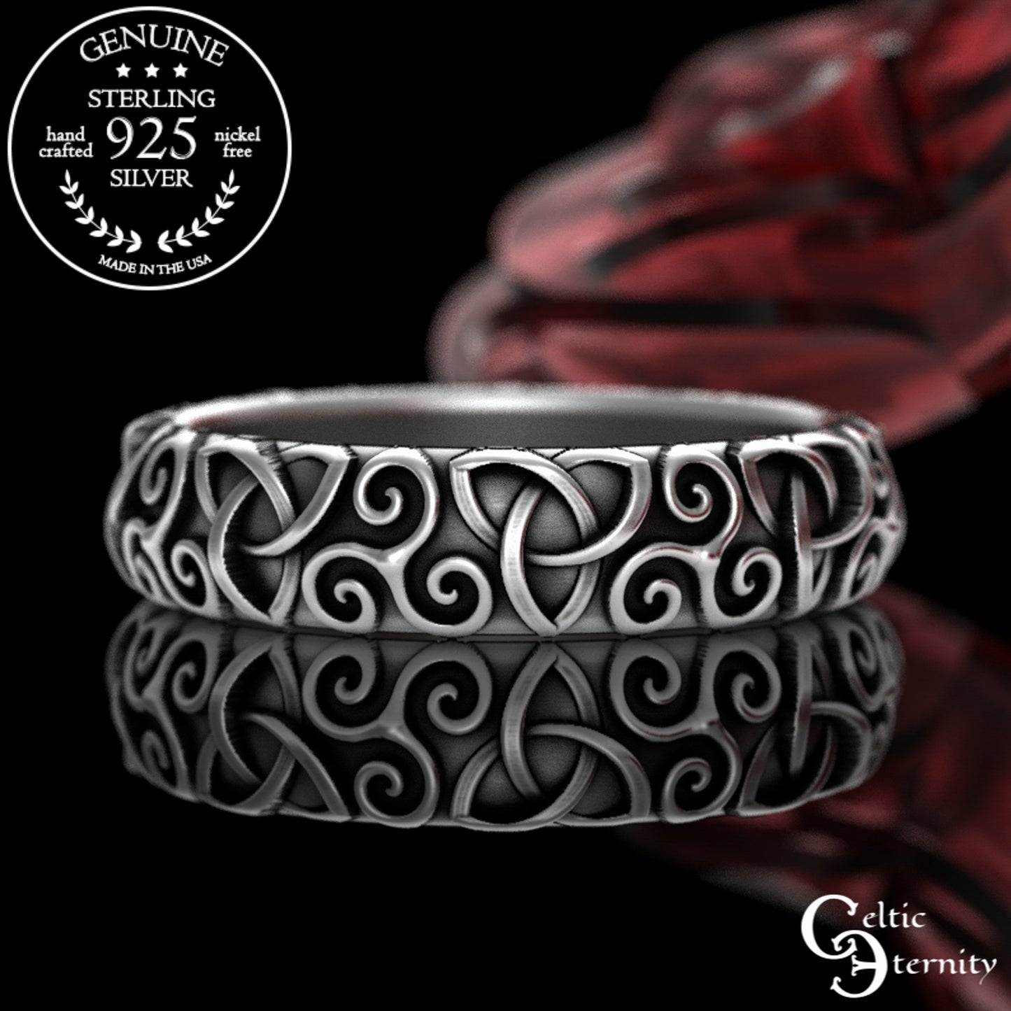 Sterling Woman's Triskelion & Trinity Knot Celtic Wedding Band, 3209