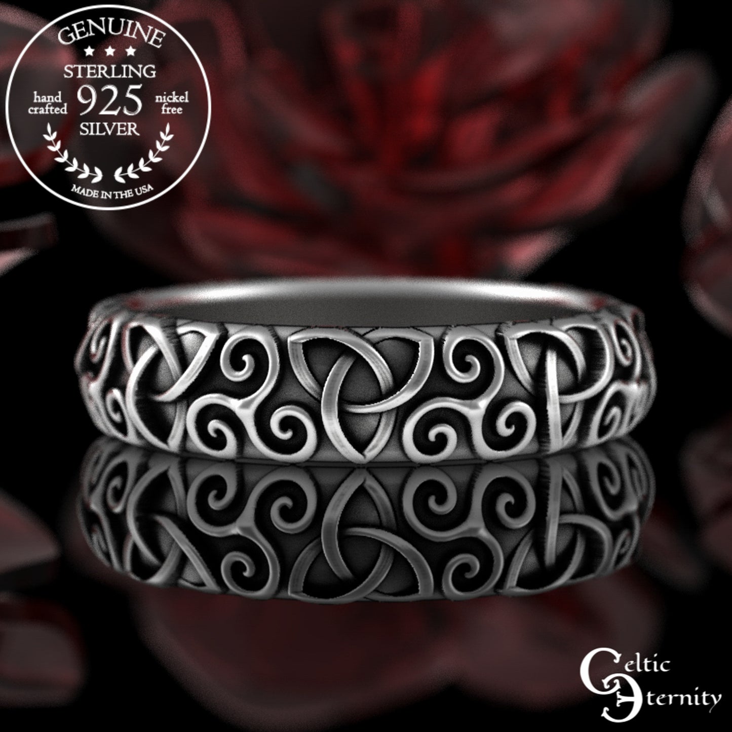Sterling Woman's Triskelion & Trinity Knot Celtic Wedding Band, 3209