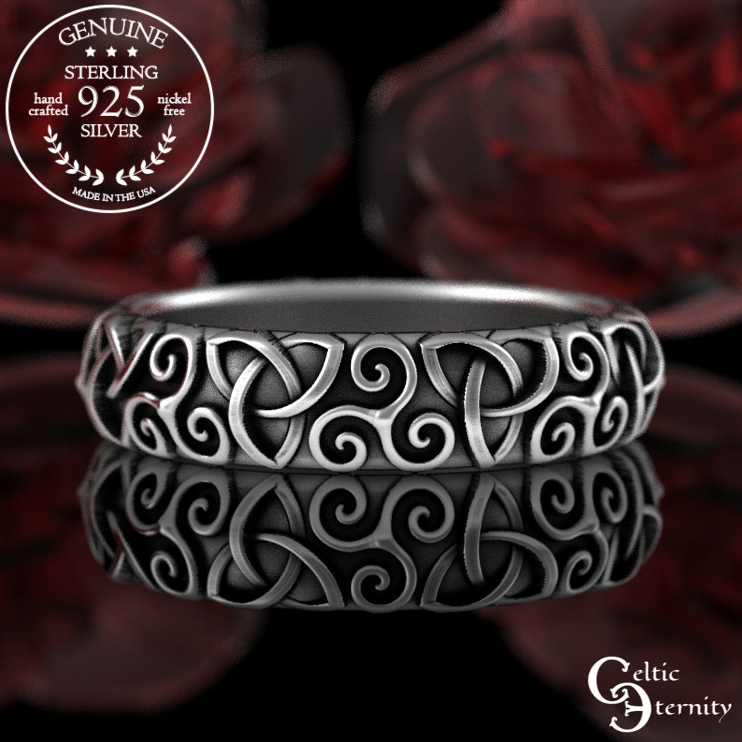 Sterling Woman's Triskelion & Trinity Knot Celtic Wedding Band, 3209