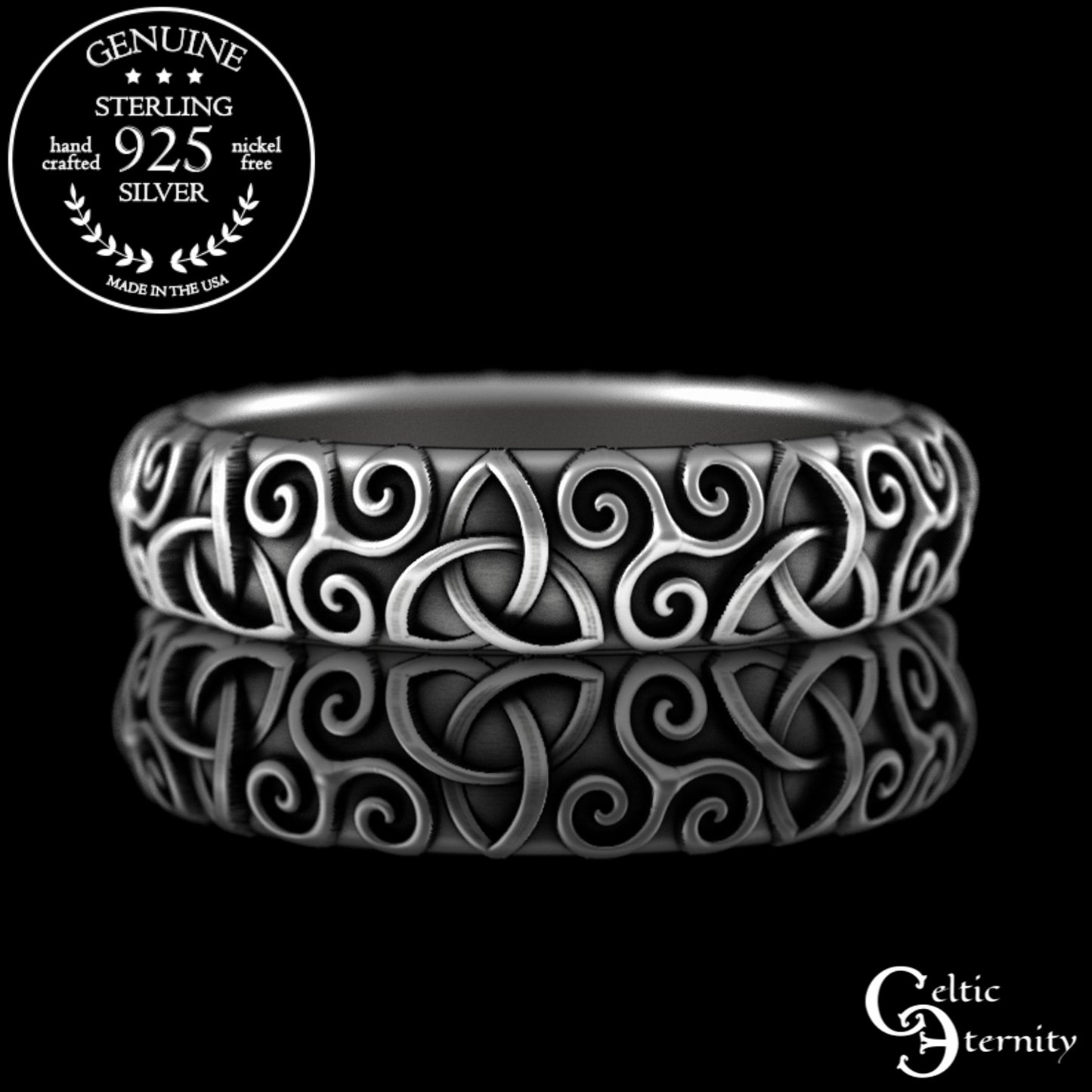 Sterling Woman's Triskelion & Trinity Knot Celtic Wedding Band, 3209