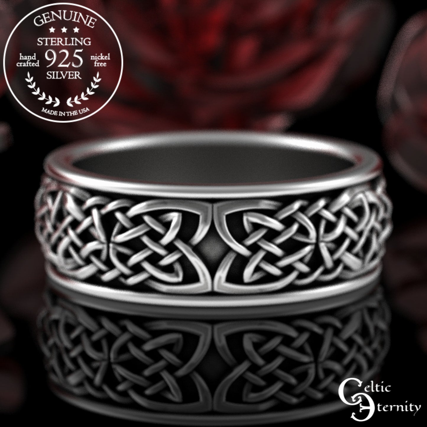 Sterling Silver Men's Scottish Knotwork Wedding Band, 3210