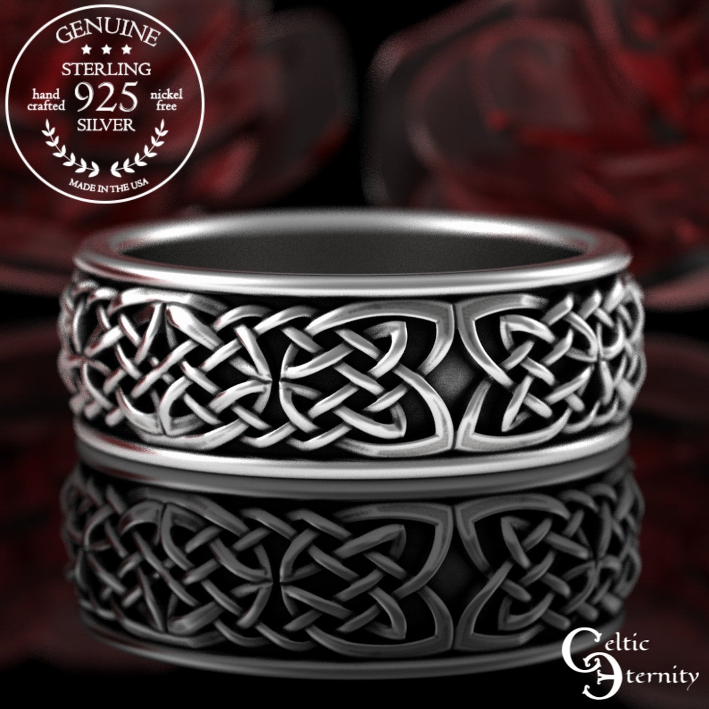 Sterling Silver Men's Scottish Knotwork Wedding Band, 3210