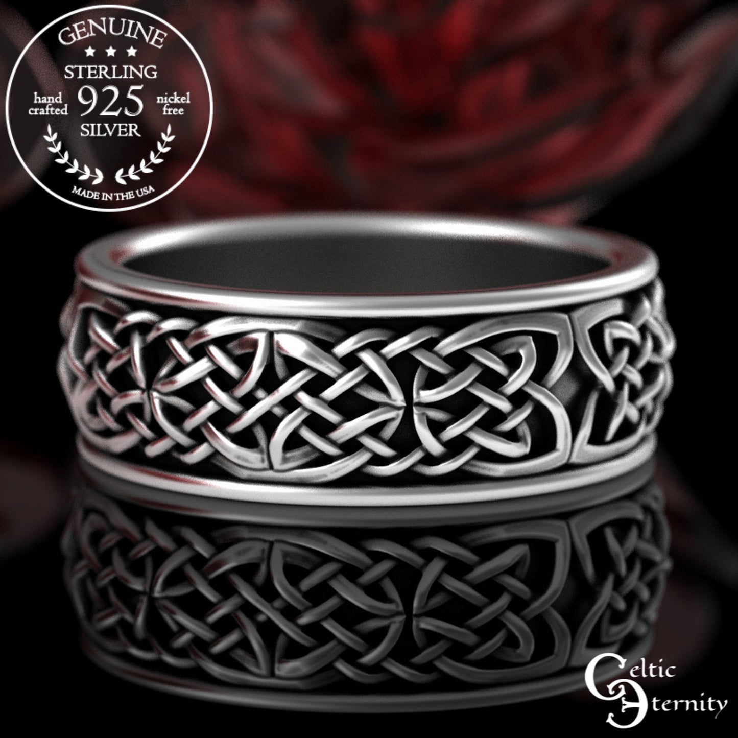 Sterling Silver Men's Scottish Knotwork Wedding Band, 3210
