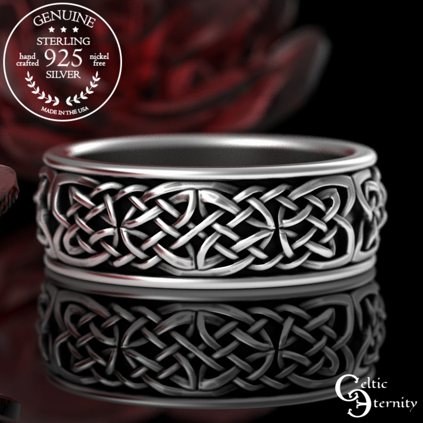 Sterling Silver Men's Scottish Knotwork Wedding Band, 3210
