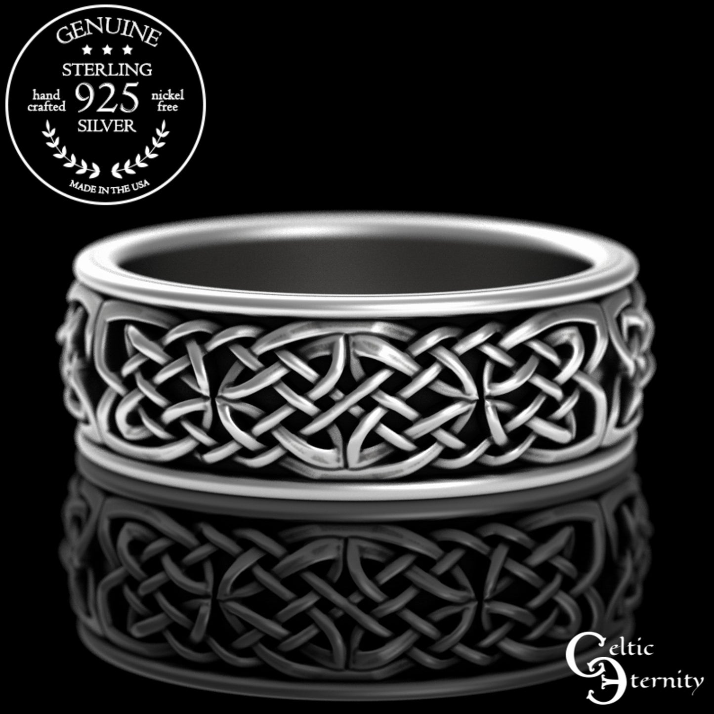 Sterling Silver Men's Scottish Knotwork Wedding Band, 3210