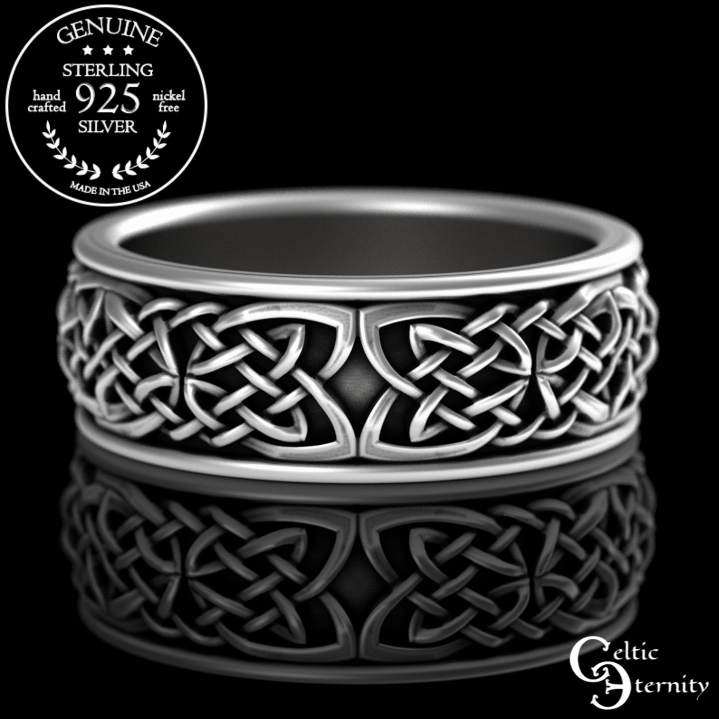 Sterling Silver Men's Scottish Knotwork Wedding Band, 3210