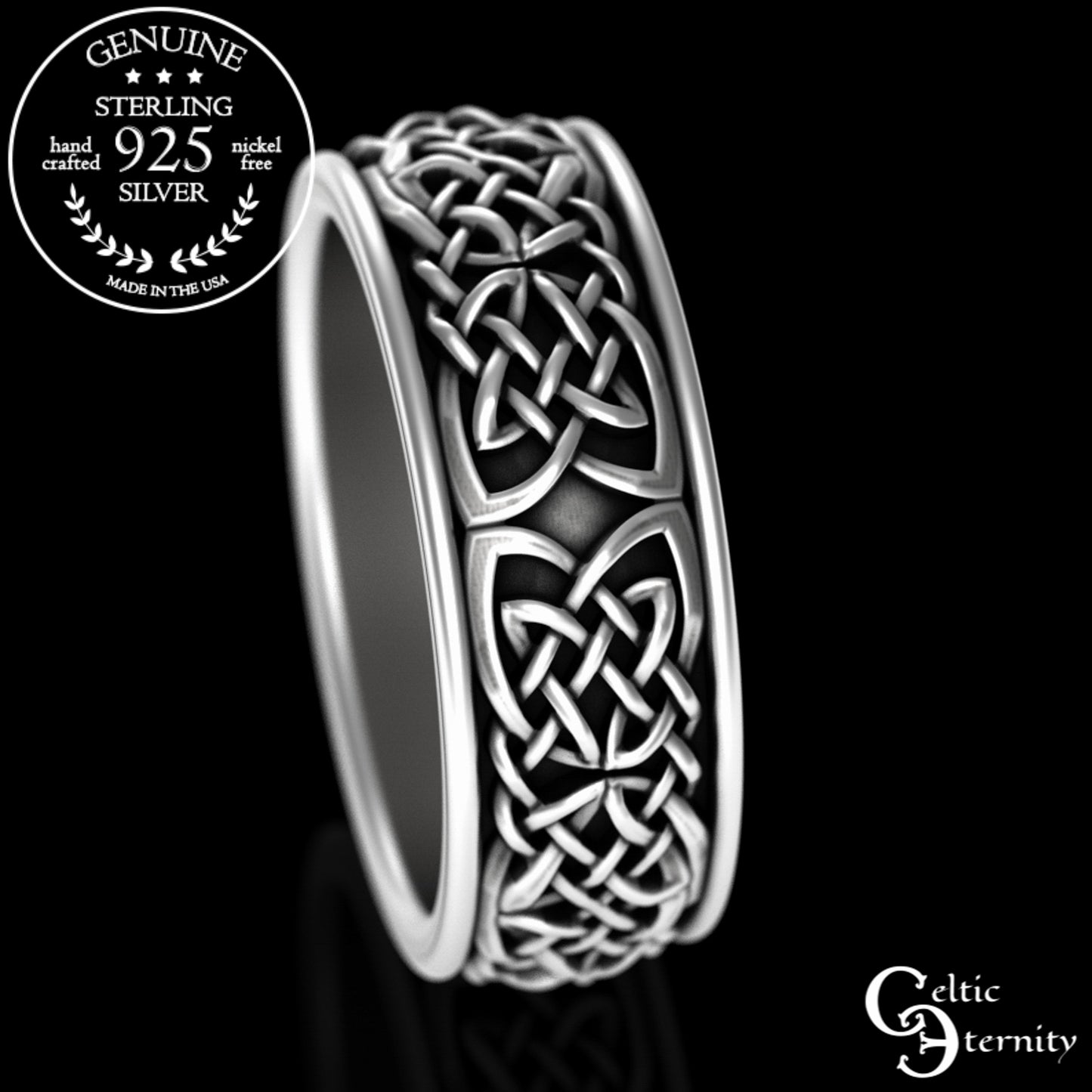 Sterling Silver Men's Scottish Knotwork Wedding Band, 3210