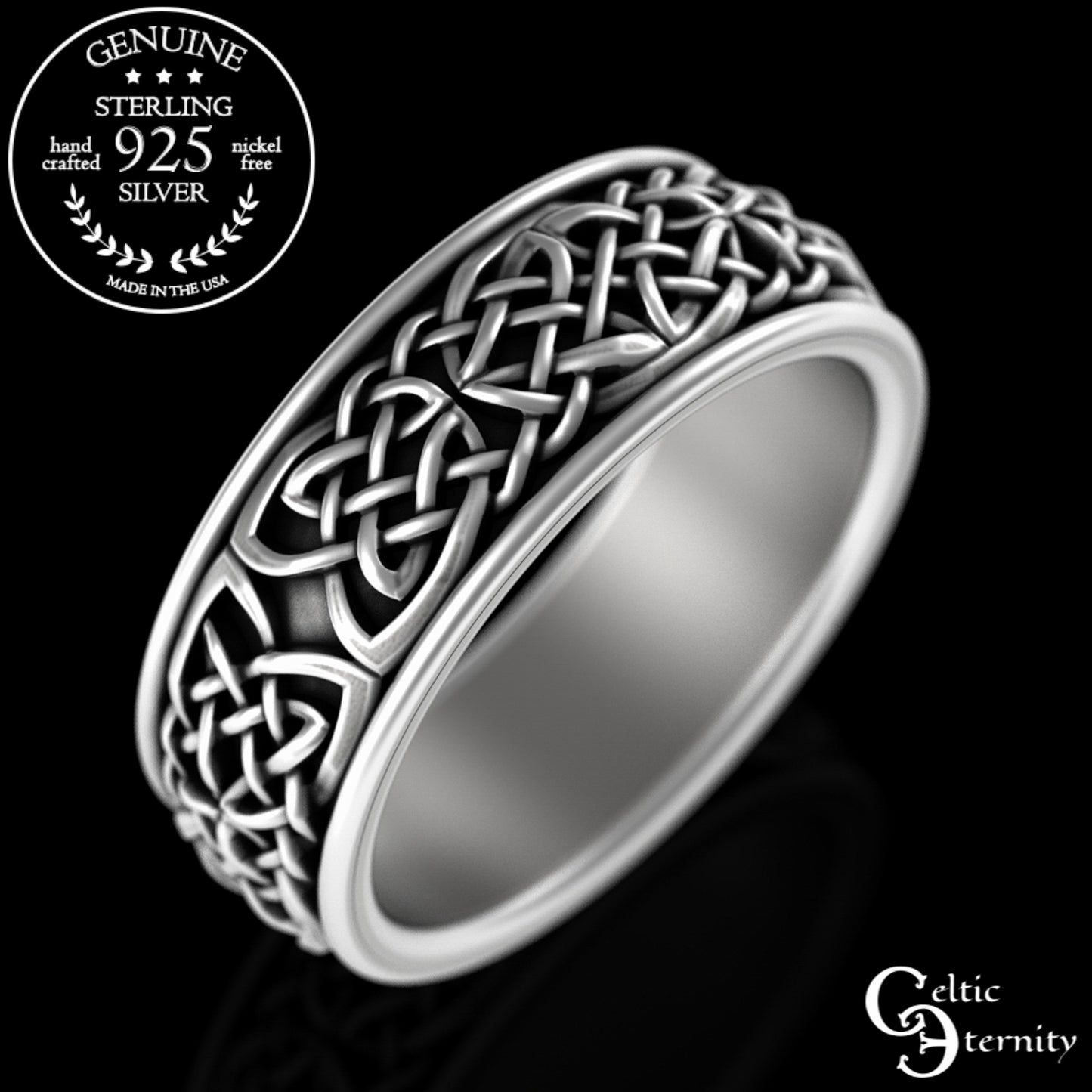 Sterling Silver Men's Scottish Knotwork Wedding Band, 3210