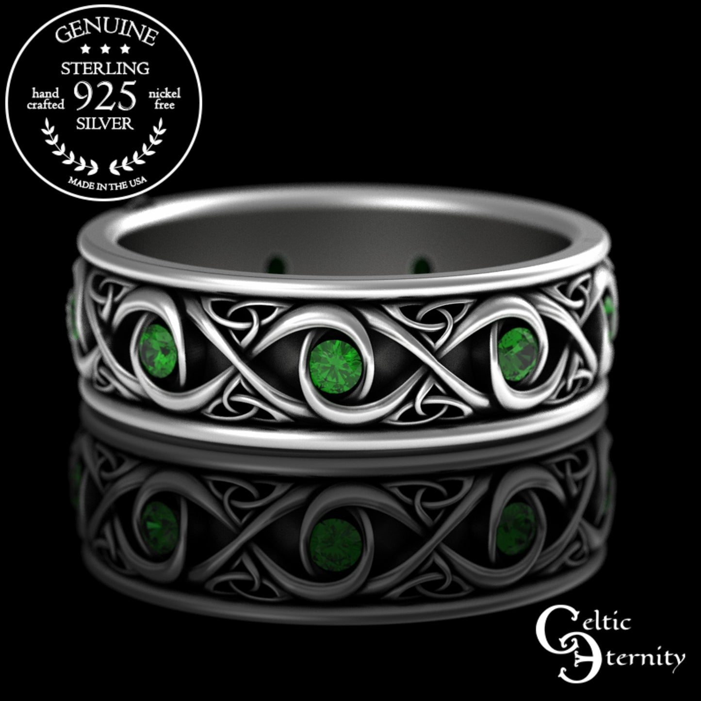 Sterling Men's Infinity Emerald Claddagh Wedding Band, 3218