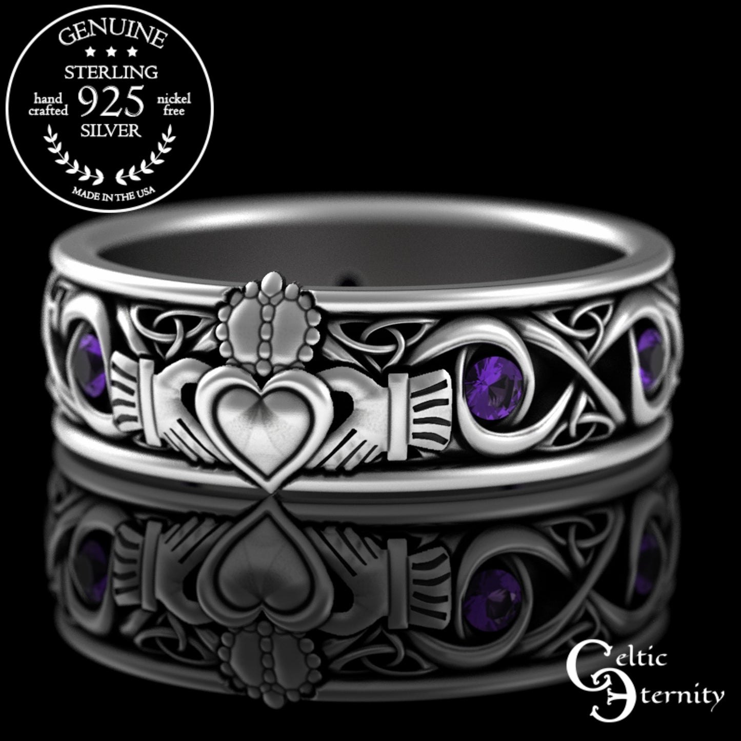 Sterling Men's Infinity Emerald Claddagh Wedding Band, 3218