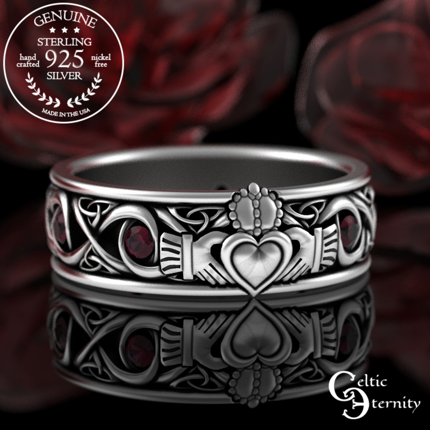 Sterling Men's Infinity Emerald Claddagh Wedding Band, 3218