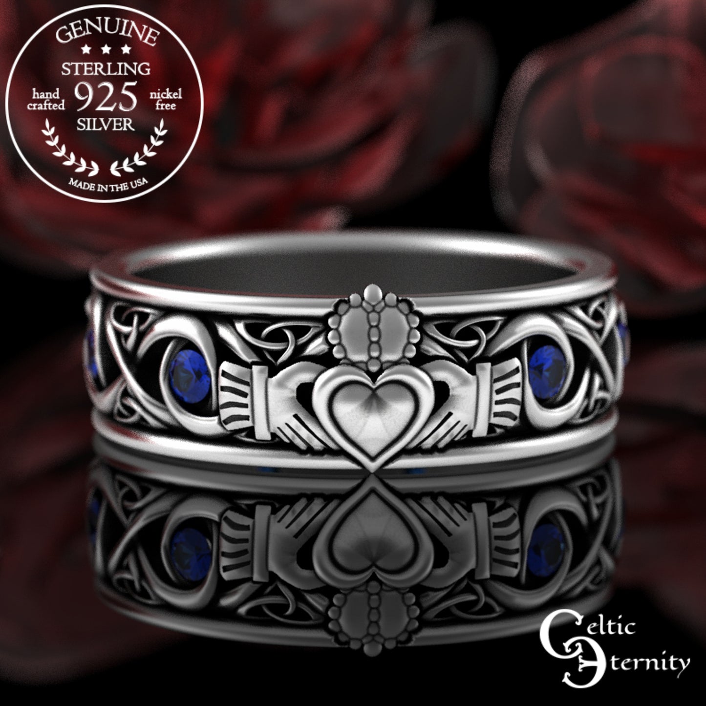 Sterling Men's Infinity Emerald Claddagh Wedding Band, 3218