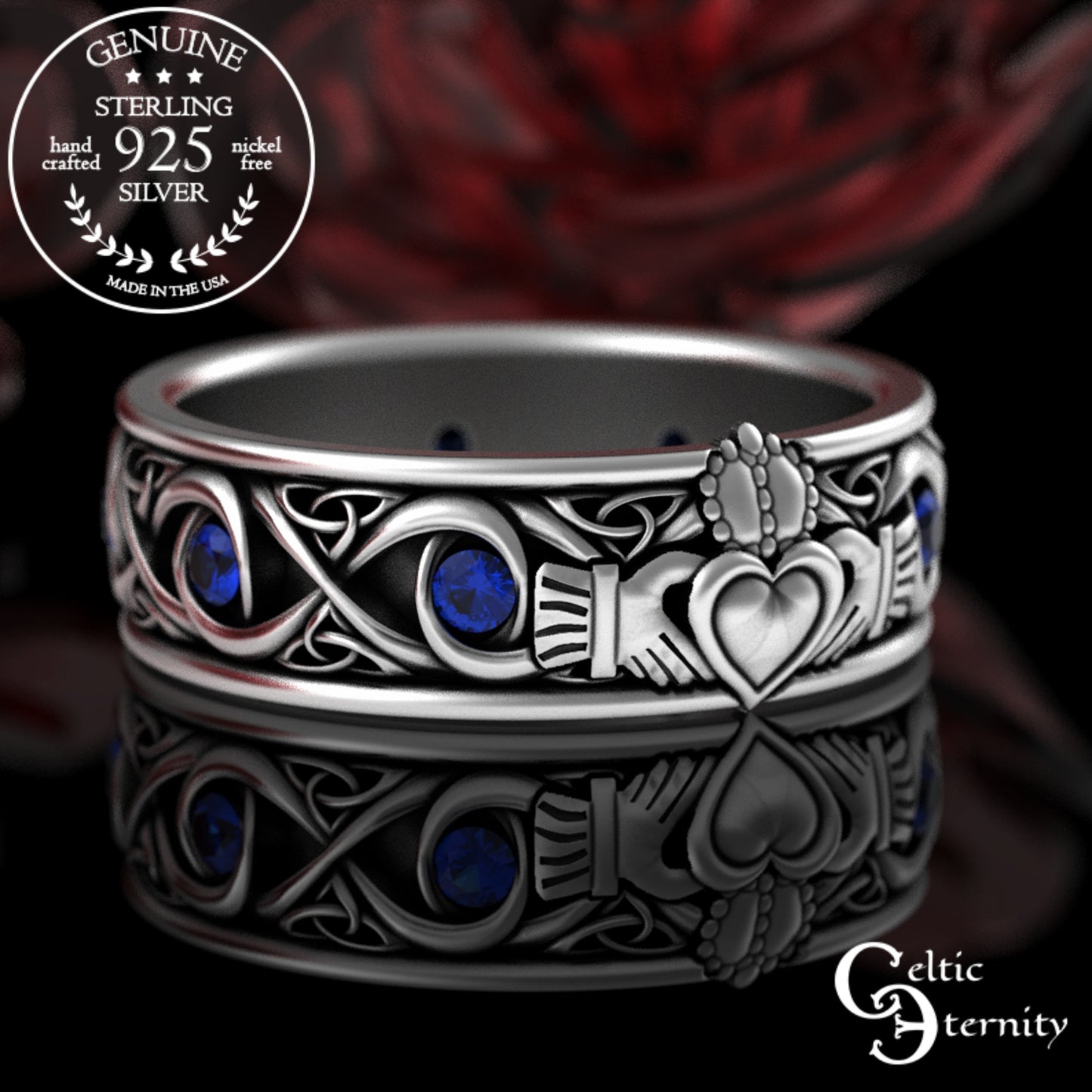 Sterling Men's Infinity Emerald Claddagh Wedding Band, 3218
