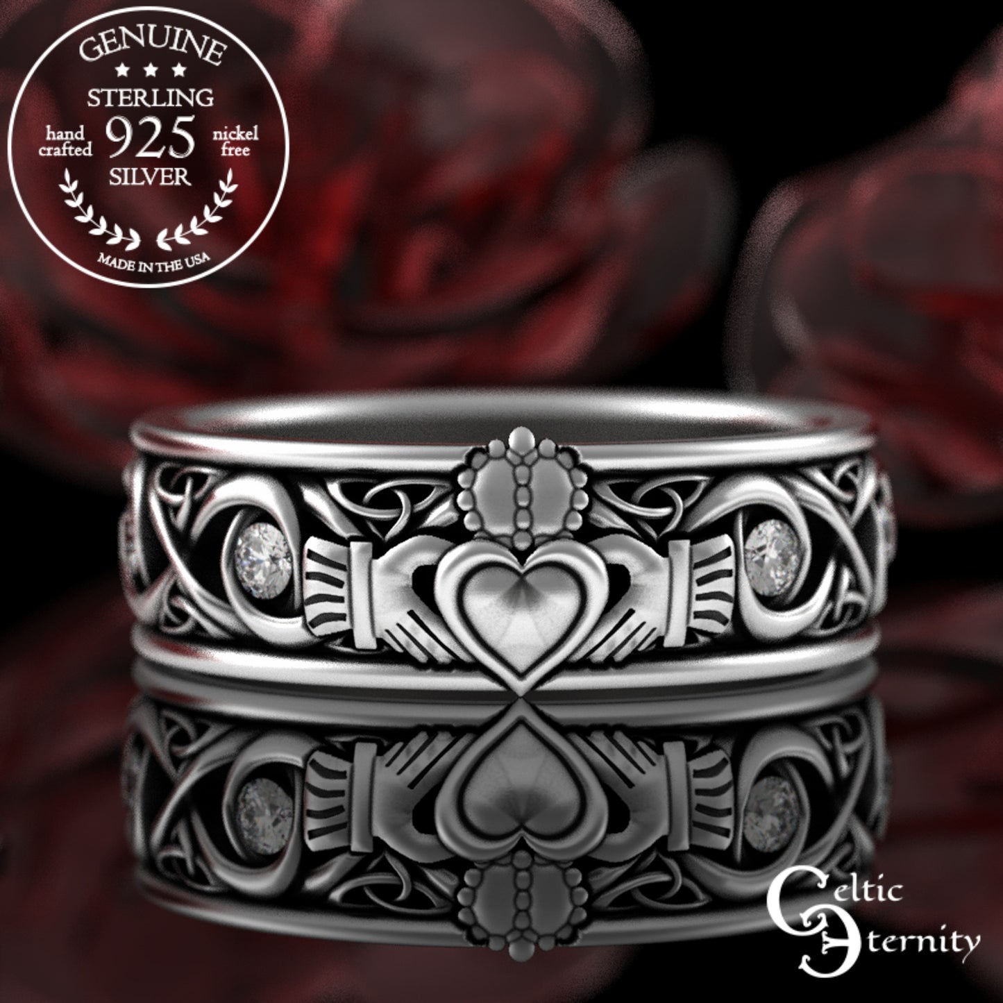 Sterling Men's Infinity Emerald Claddagh Wedding Band, 3218
