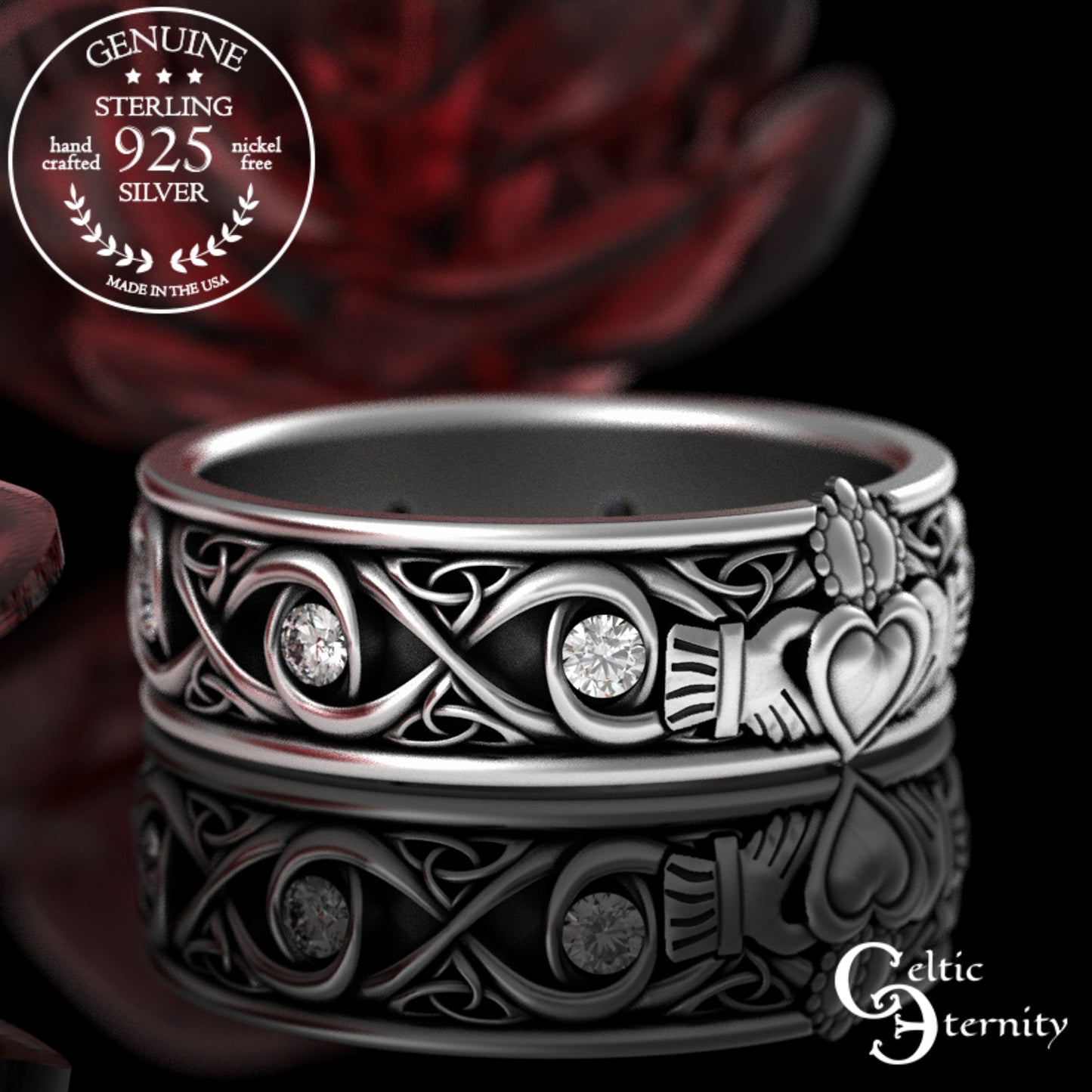 Sterling Men's Infinity Emerald Claddagh Wedding Band, 3218