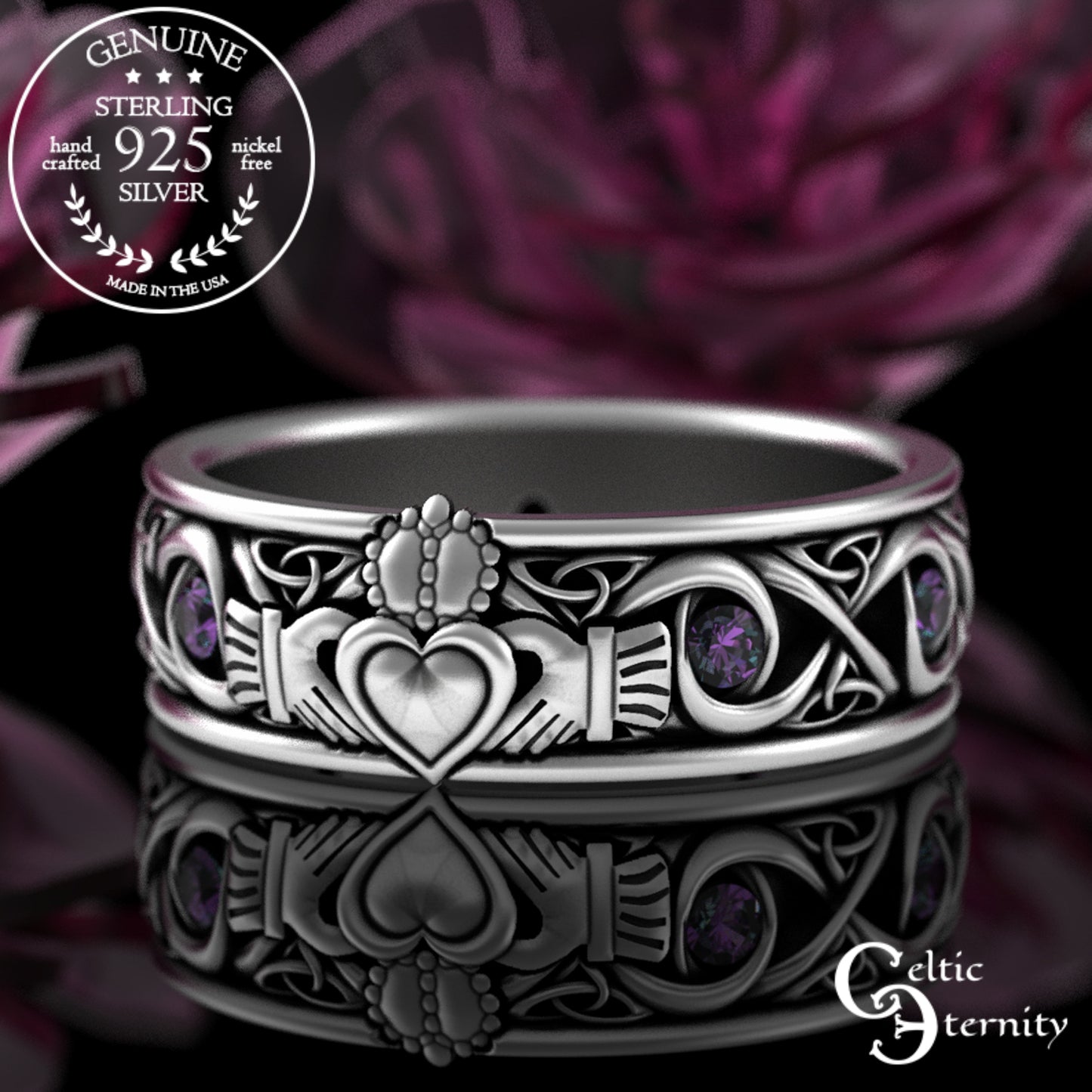 Sterling Men's Infinity Emerald Claddagh Wedding Band, 3218