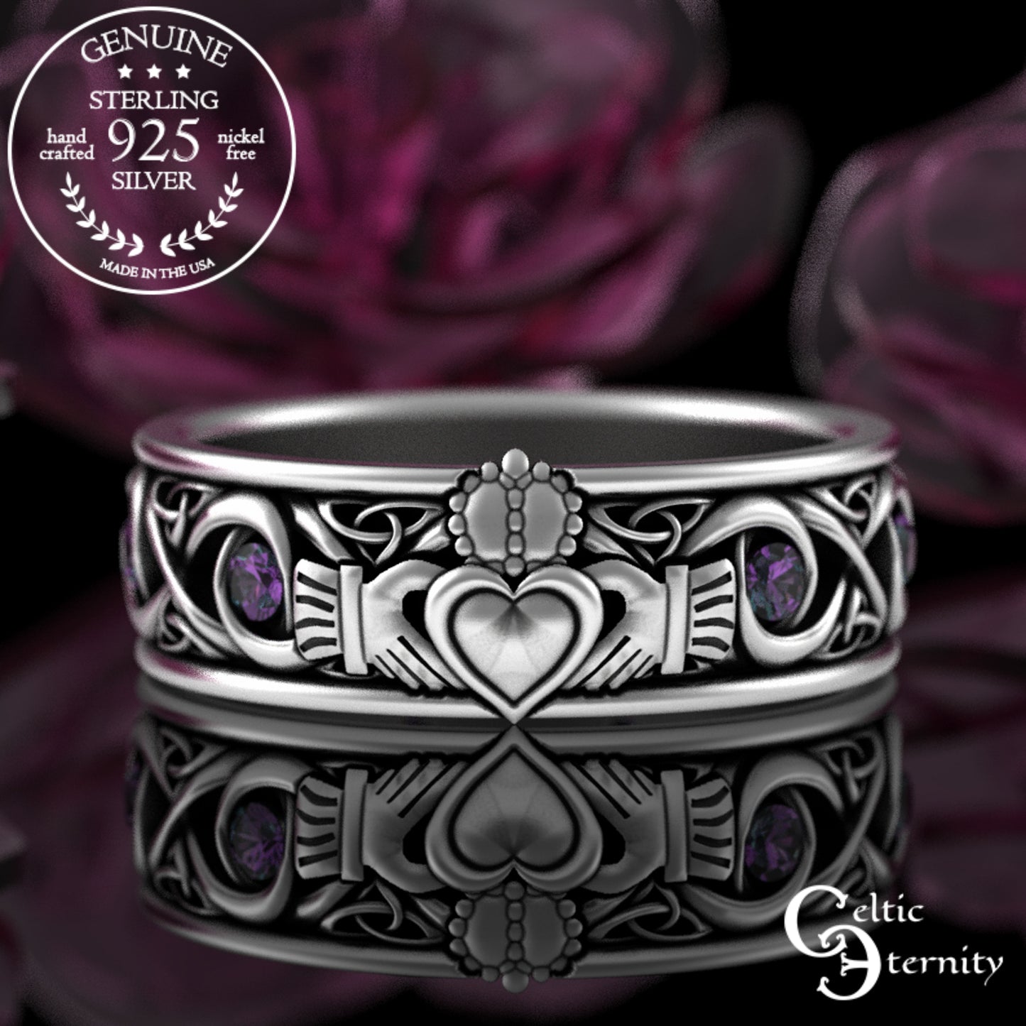 Sterling Men's Infinity Emerald Claddagh Wedding Band, 3218