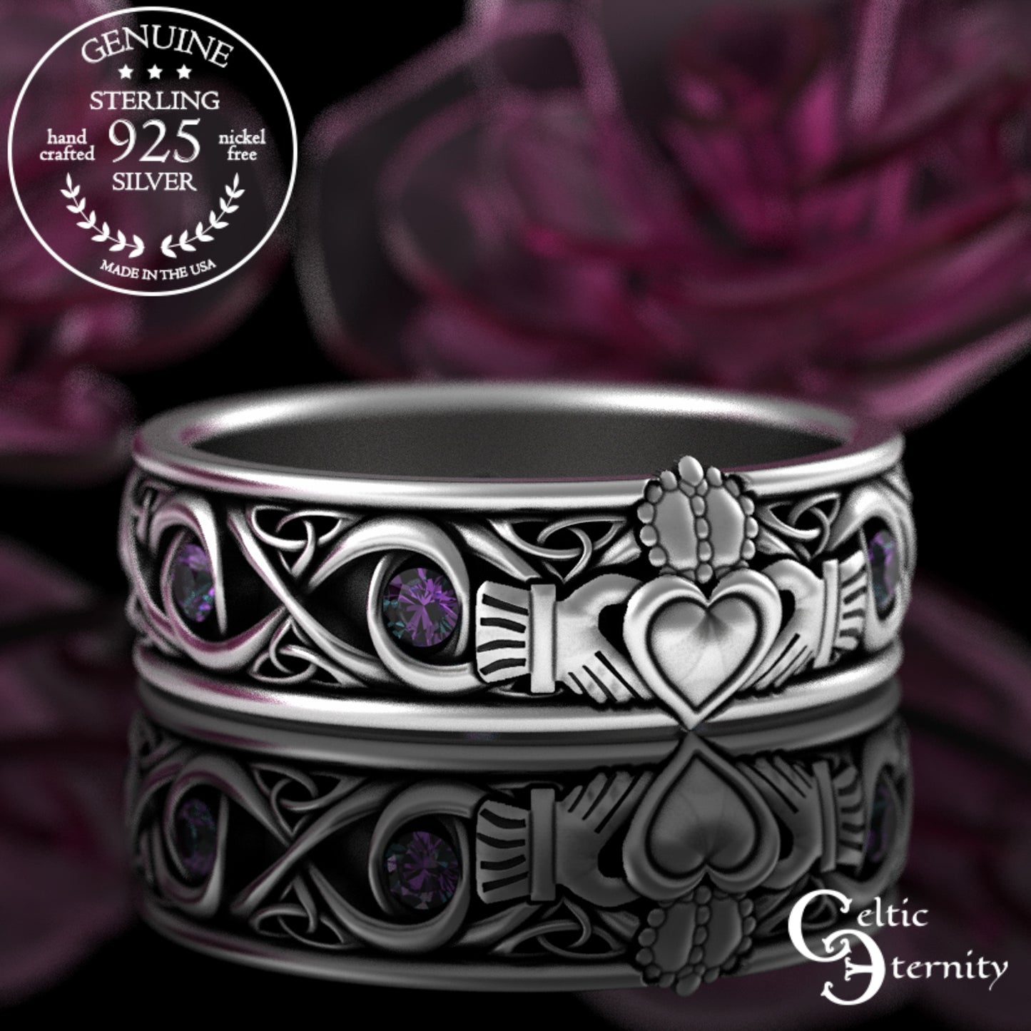 Sterling Men's Infinity Emerald Claddagh Wedding Band, 3218