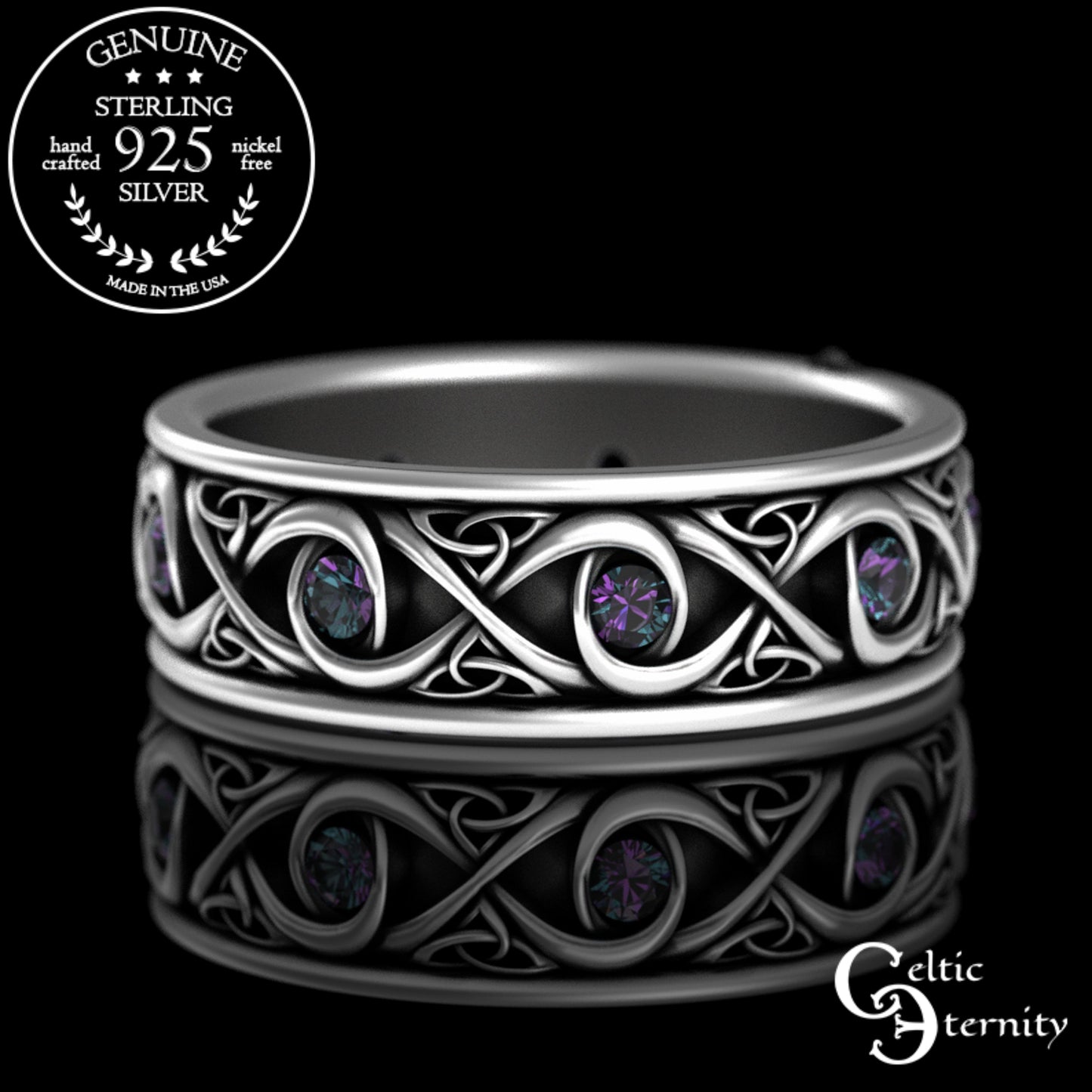 Sterling Men's Infinity Emerald Claddagh Wedding Band, 3218