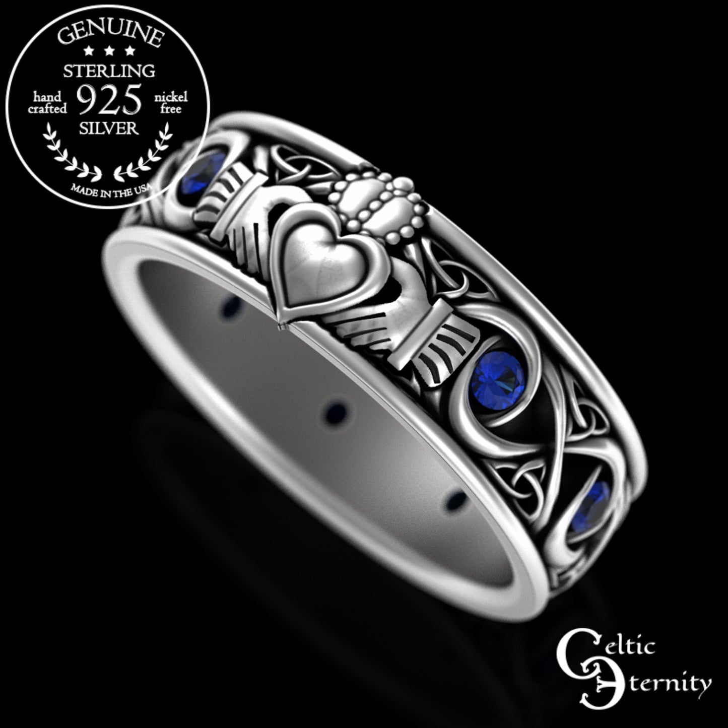 Sterling Men's Infinity Emerald Claddagh Wedding Band, 3218