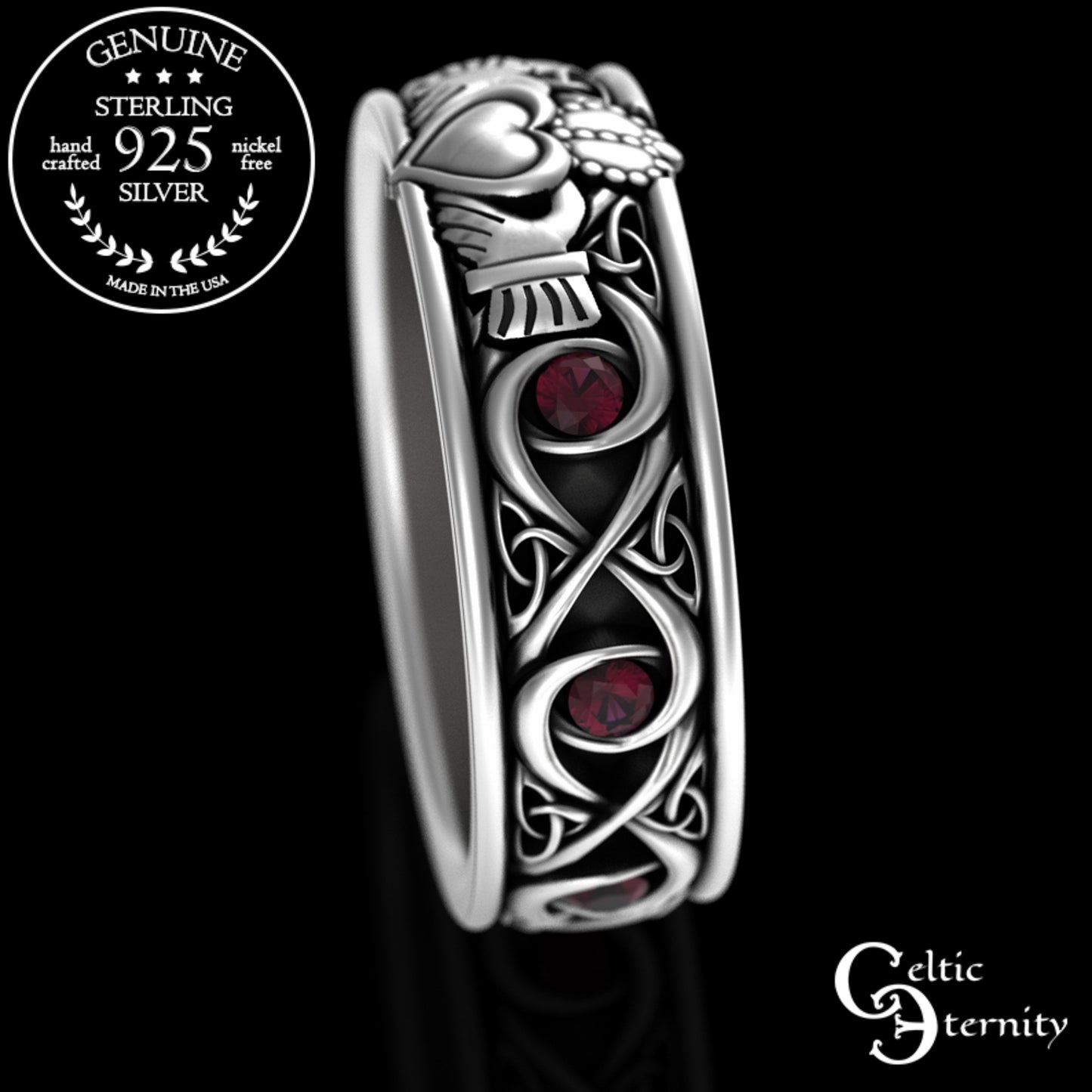 Sterling Men's Infinity Emerald Claddagh Wedding Band, 3218