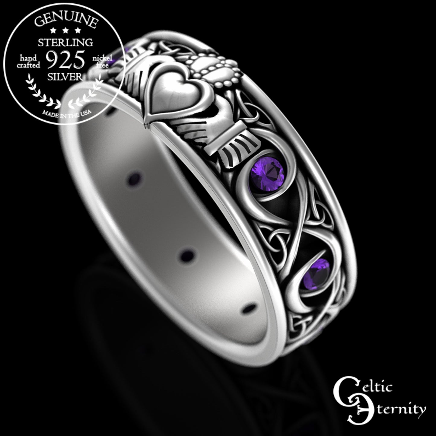 Sterling Men's Infinity Emerald Claddagh Wedding Band, 3218