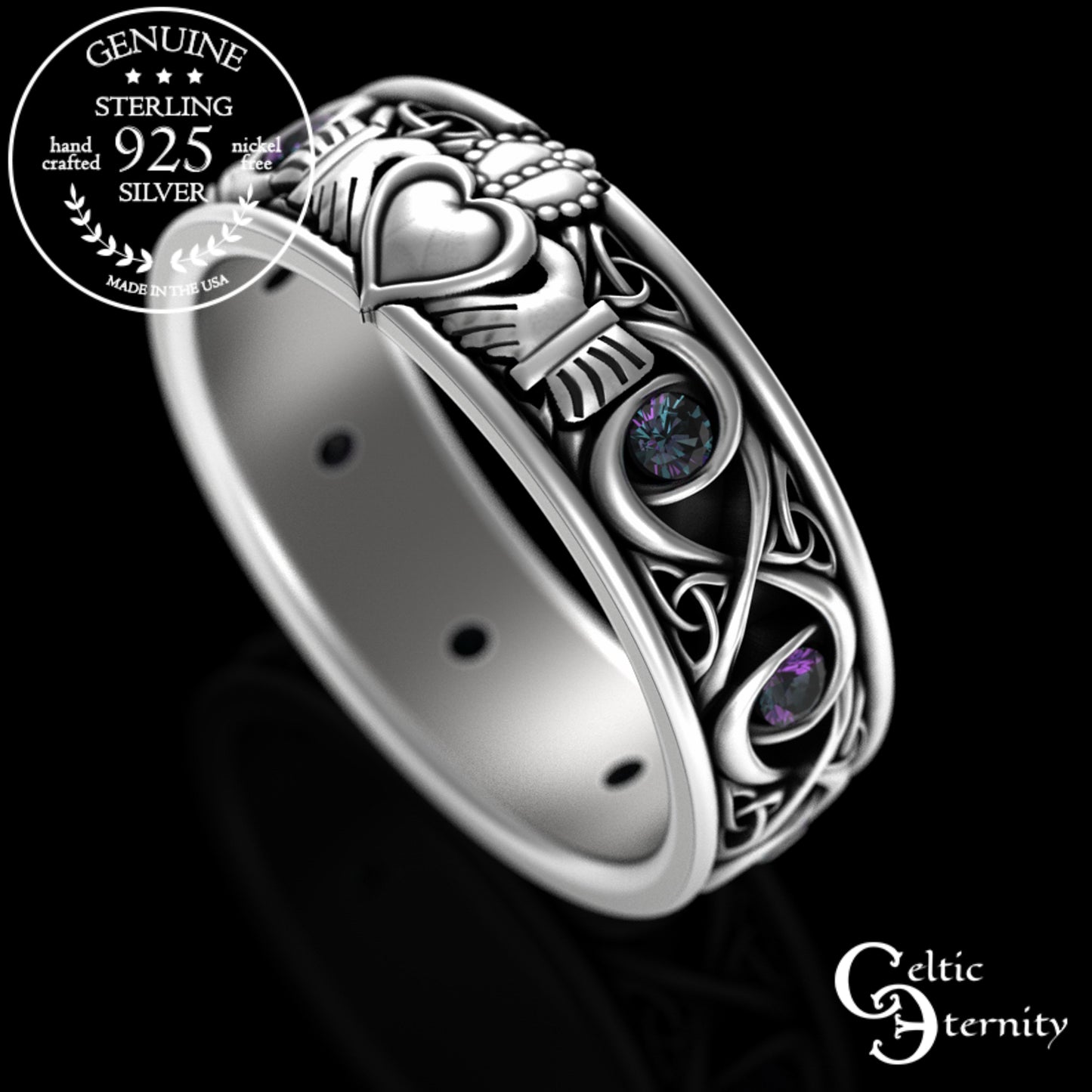 Sterling Men's Infinity Emerald Claddagh Wedding Band, 3218