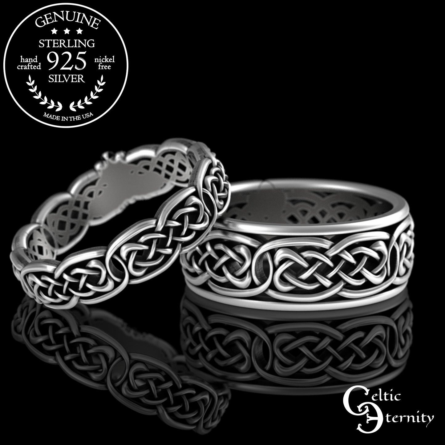 Sterling Bride & Groom Scottish Claddagh Wedding Band Set - Heart Hands Crown, 3220 3224