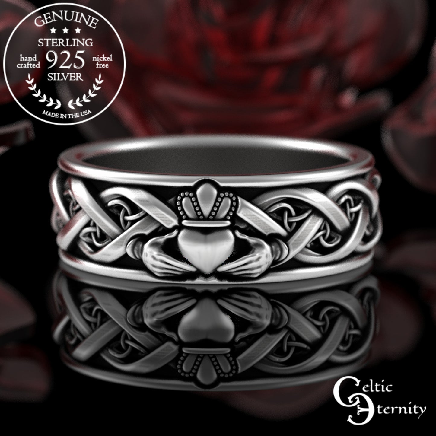 Sterling Men's Traditional Claddagh Wedding Band, 3222