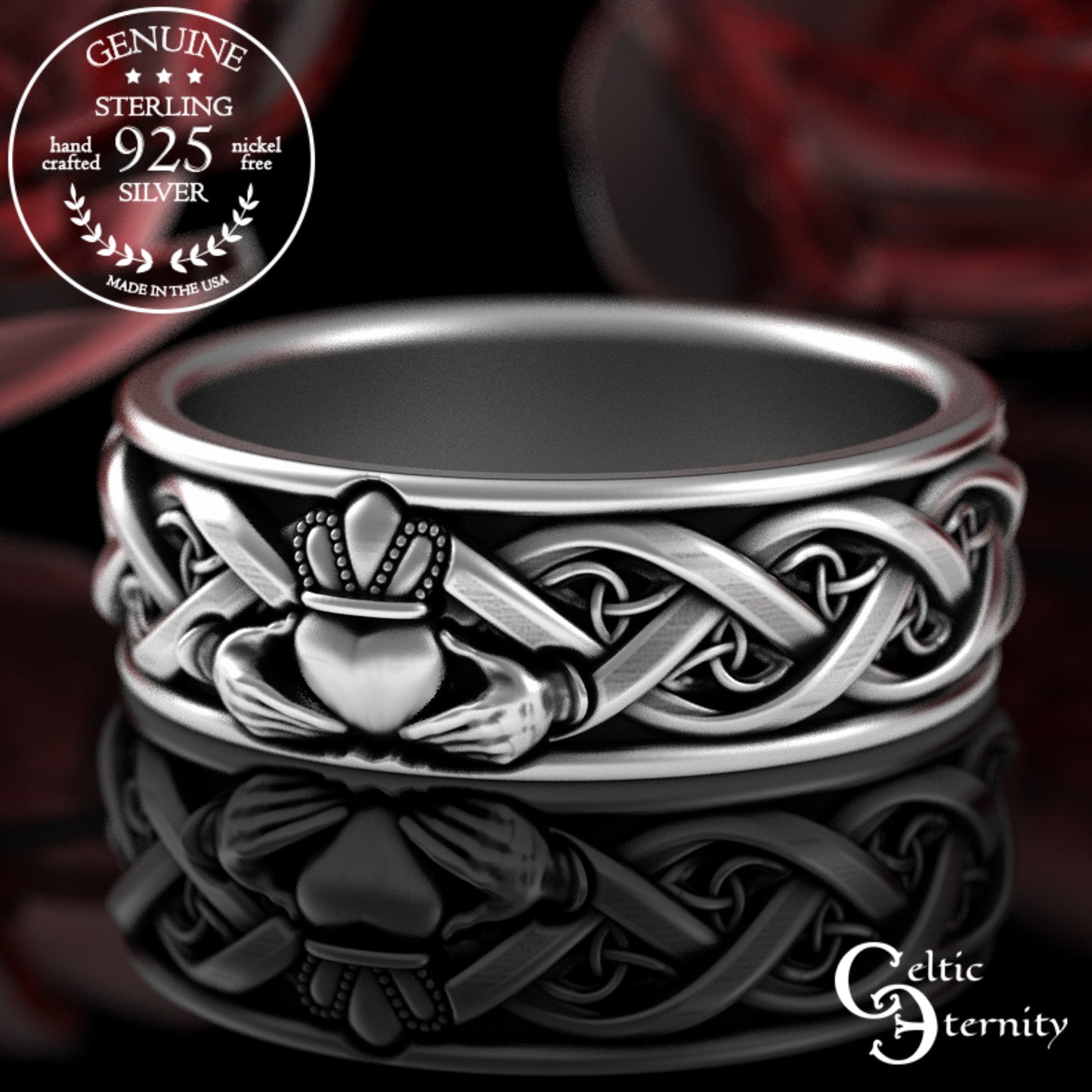 Sterling Men's Traditional Claddagh Wedding Band, 3222