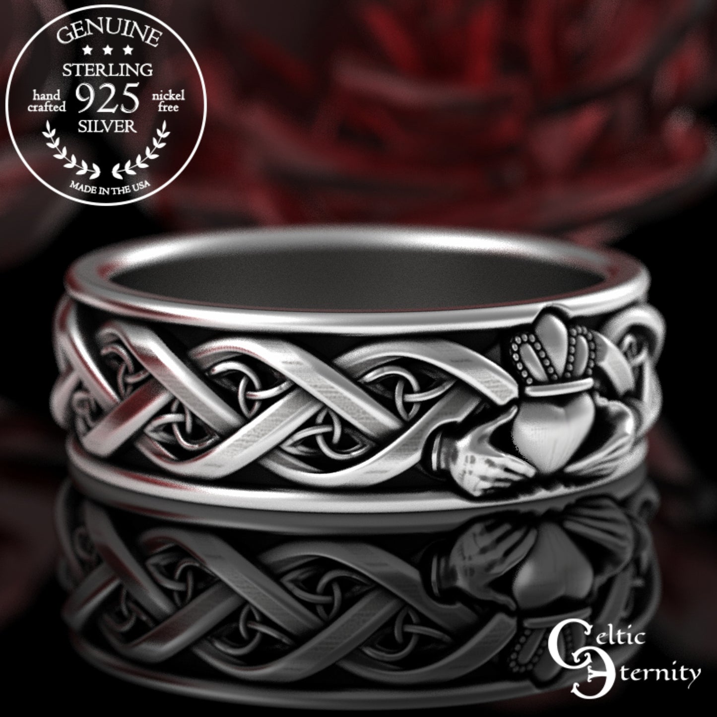 Sterling Men's Traditional Claddagh Wedding Band, 3222