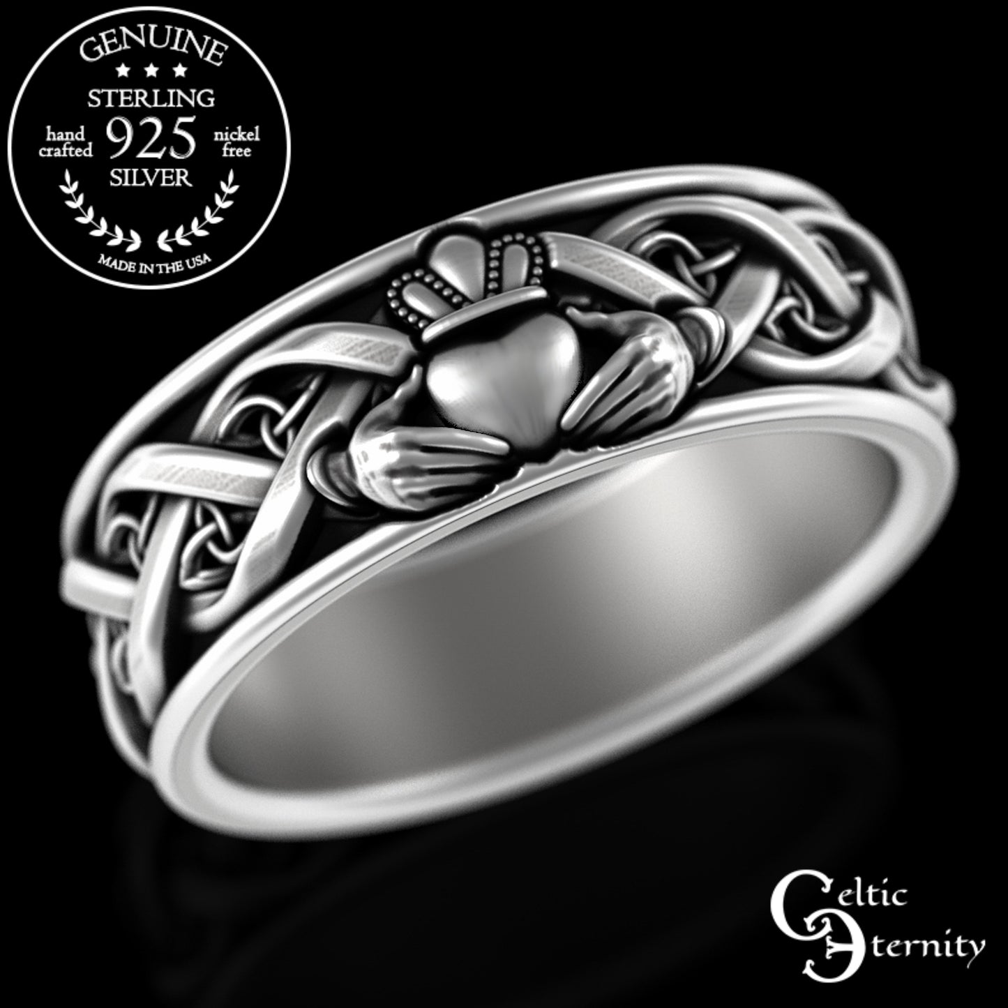 Sterling Men's Traditional Claddagh Wedding Band, 3222