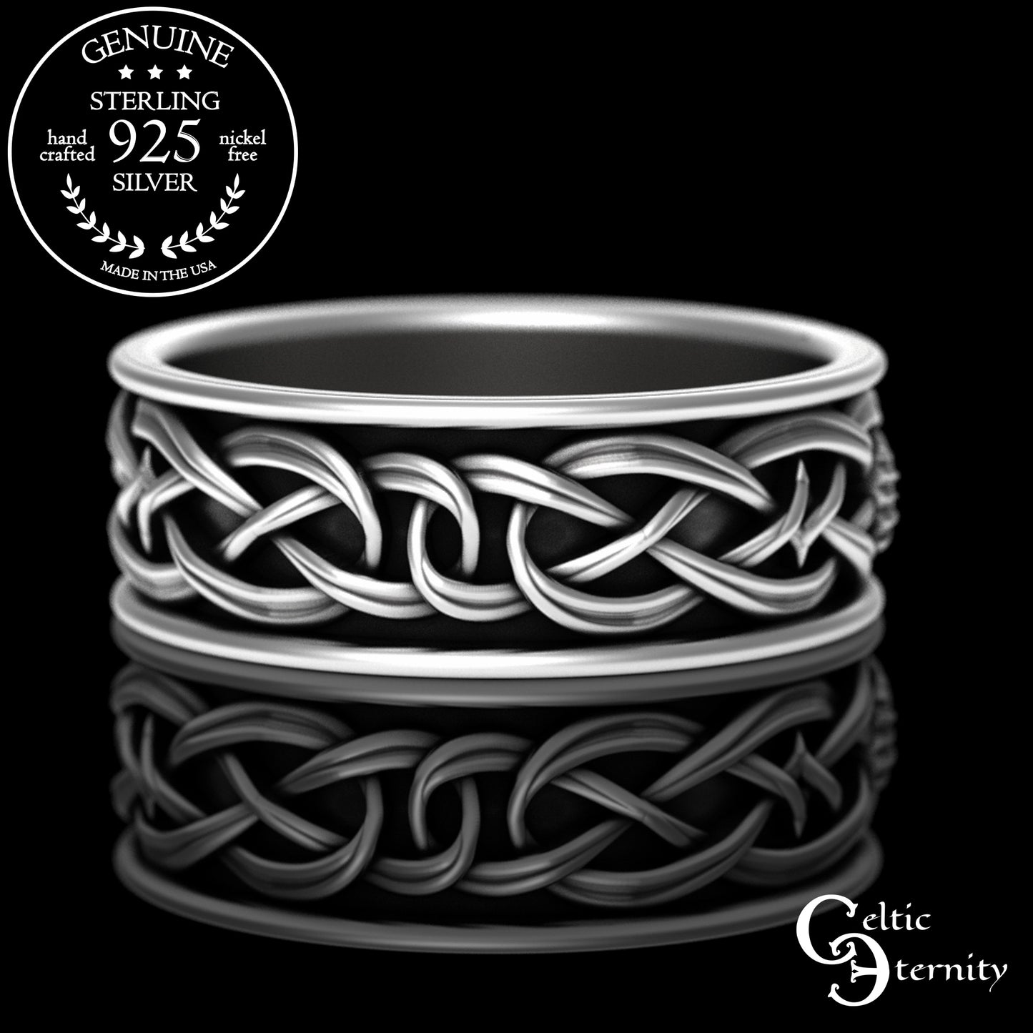 Sterling Men's Irish Claddagh Wedding Band - Heart Hands Crown, 3223