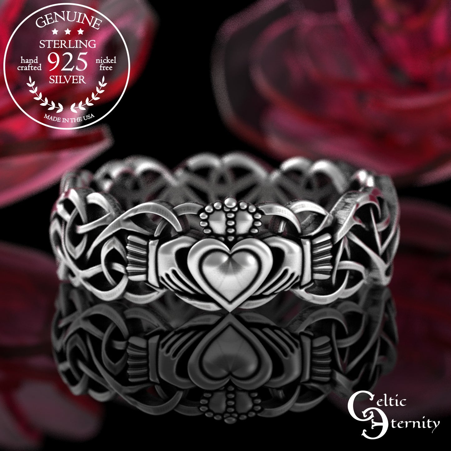 Sterling Women's Traditional Celtic Claddagh Trinity Wedding Band, 3236