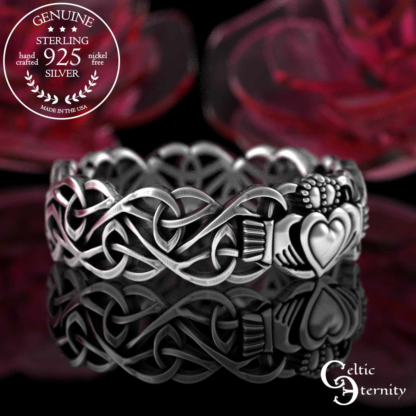 Sterling Matching Knotwork Claddagh Wedding Band Set, 3236 3237