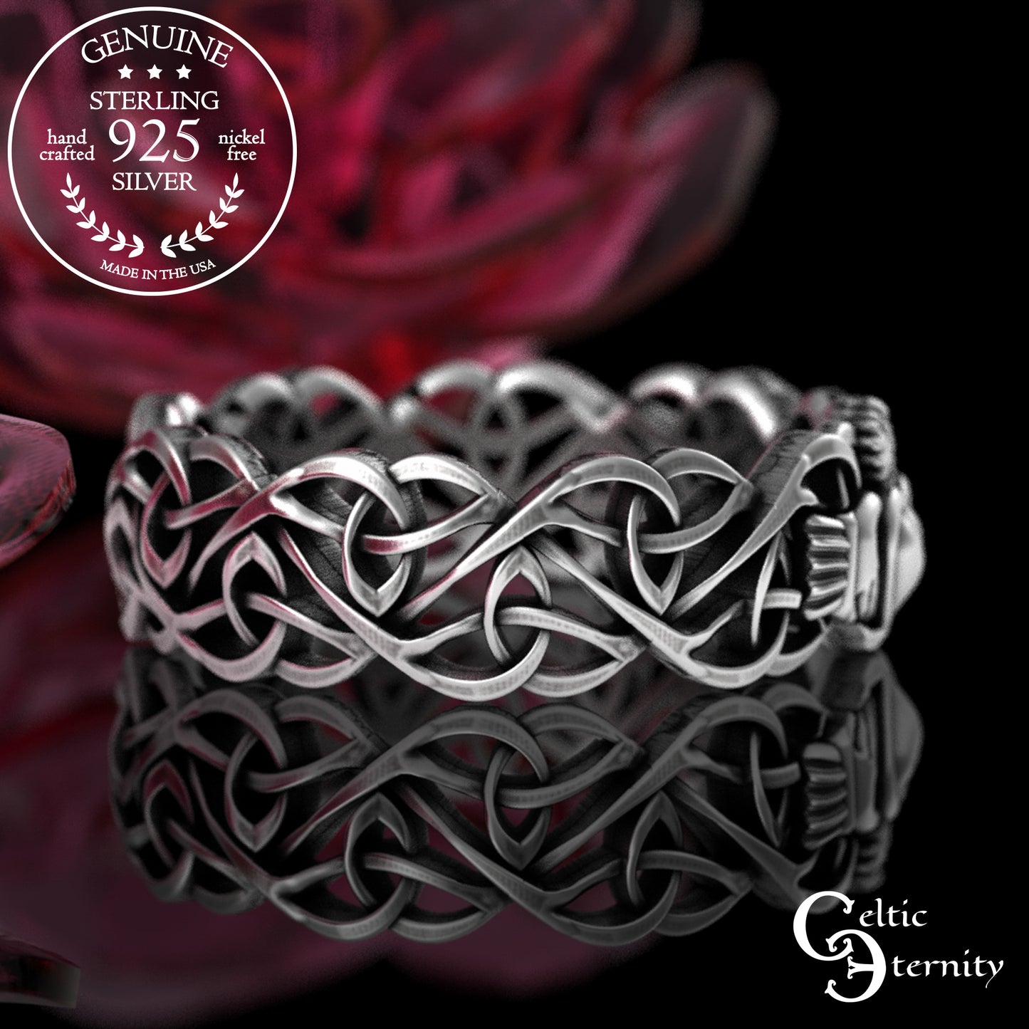 Sterling Matching Knotwork Claddagh Wedding Band Set, 3236 3237