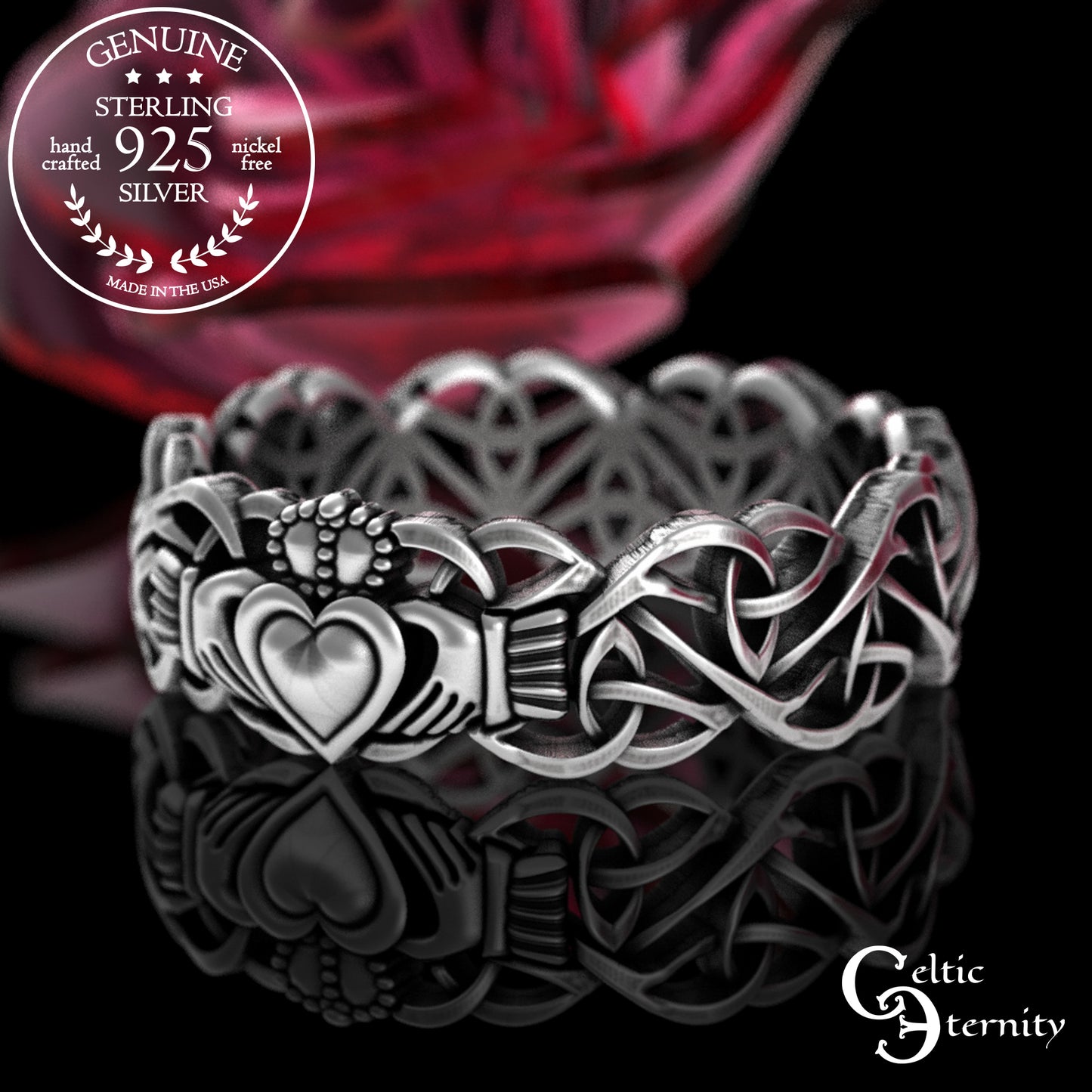Sterling Women's Traditional Celtic Claddagh Trinity Wedding Band, 3236
