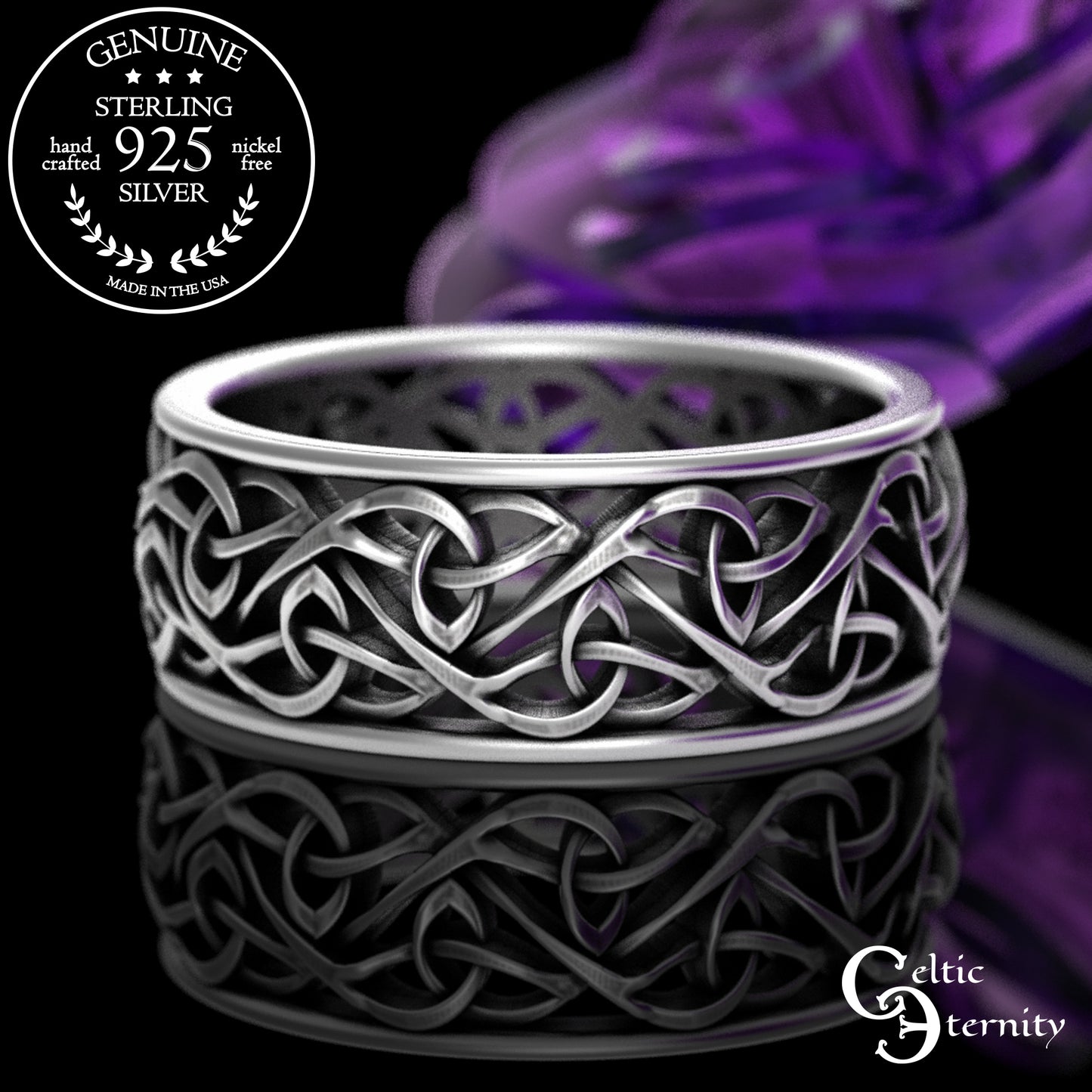 Sterling Matching Knotwork Claddagh Wedding Band Set, 3236 3237