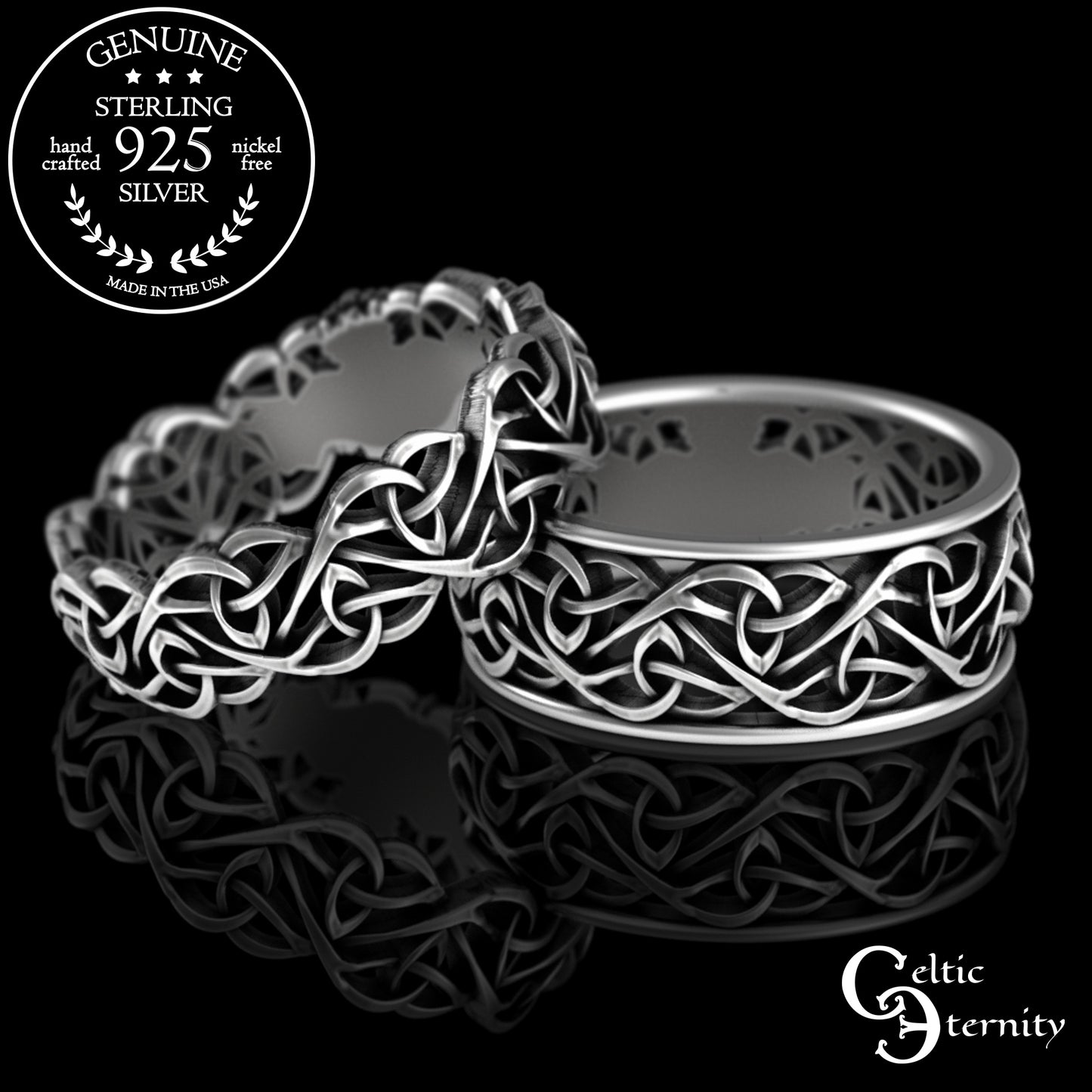 Sterling Matching Knotwork Claddagh Wedding Band Set, 3236 3237