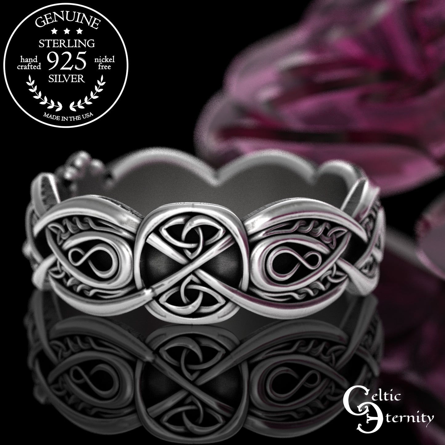 Women's Sterling Celtic Infinity Claddagh Wedding Band - Heart Hands Crown, 3238