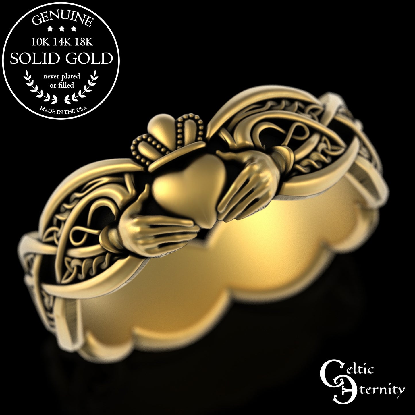 Women's Sterling Celtic Infinity Claddagh Wedding Band - Heart Hands Crown, 3238