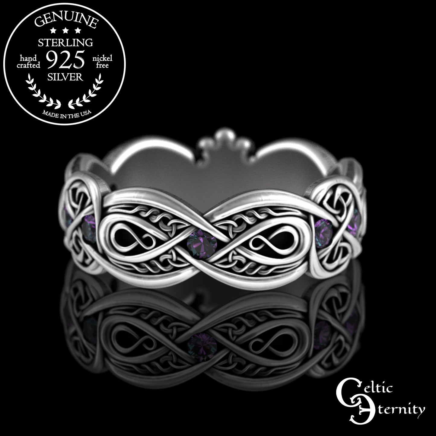 Sterling Woman's Infinity Heart Claddagh Wedding Band with Emeralds, 3239