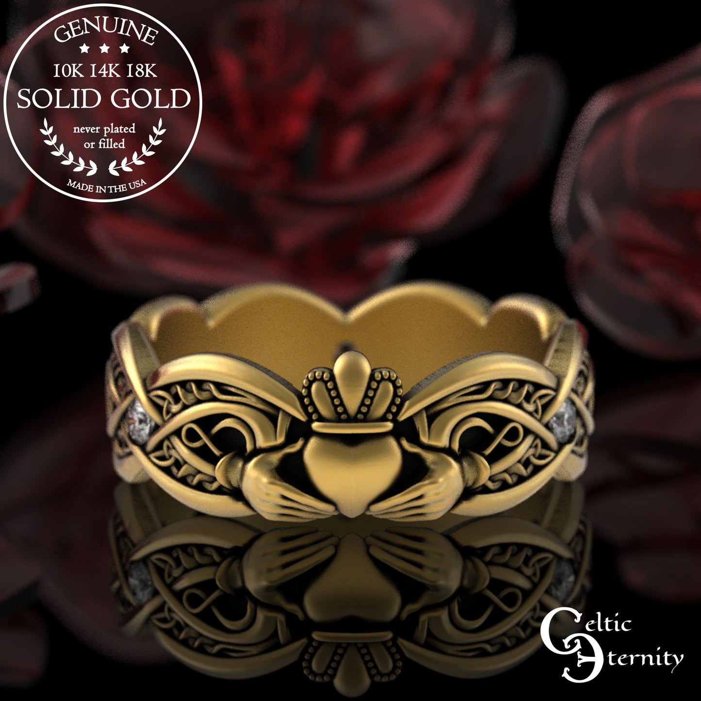 Sterling Woman's Infinity Heart Claddagh Wedding Band with Emeralds, 3239