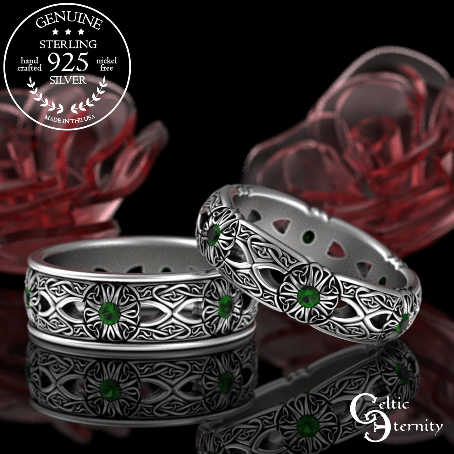 Woman's Sterling Irish Cross & Heart Wedding Band with Sapphires, 3268